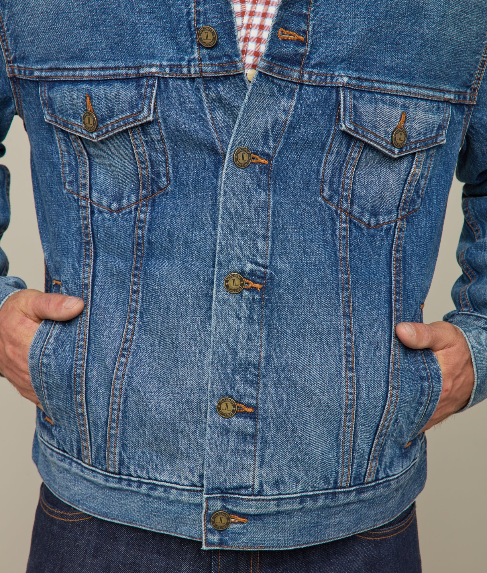 Earl Denim Trucker Jacket for Men - Vintage Saddleback Blue Denim Jacket, Classic Fit, Distressed Wash | Perfect for Casual Outfits, Streetwear, and Layering in Fall & Spring
