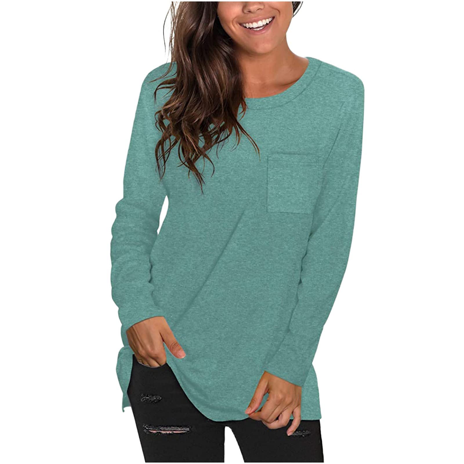 Women's Long Sleeve Crew Neck T-Shirts - Basic Casual Tee Tops & Blouses for Everyday Wear, Work, and Layering