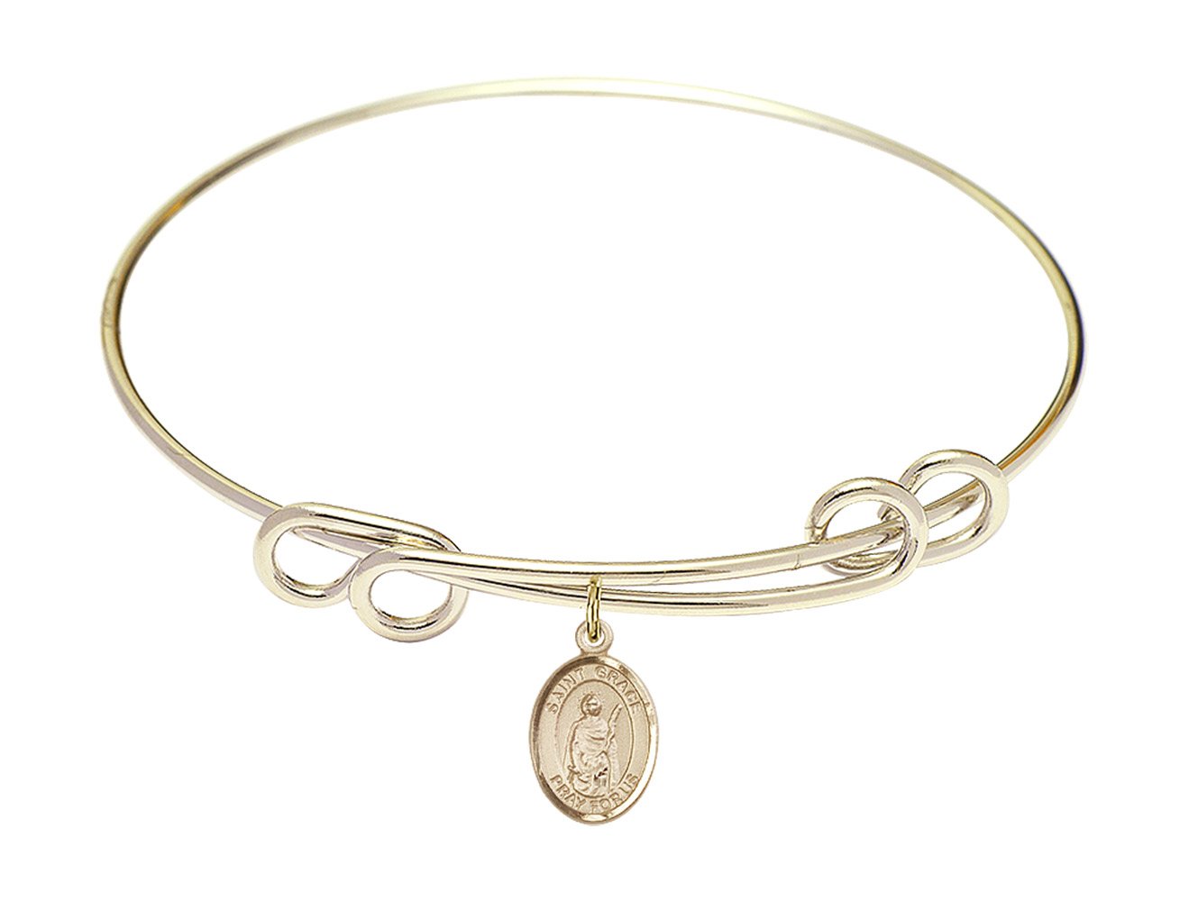 F A Dumont 8.5 Inch Round Double Loop Bangle Bracelet with St. Grace Charm - Elegant Jewelry for Women, Perfect for Parties, Weddings & Everyday Wear