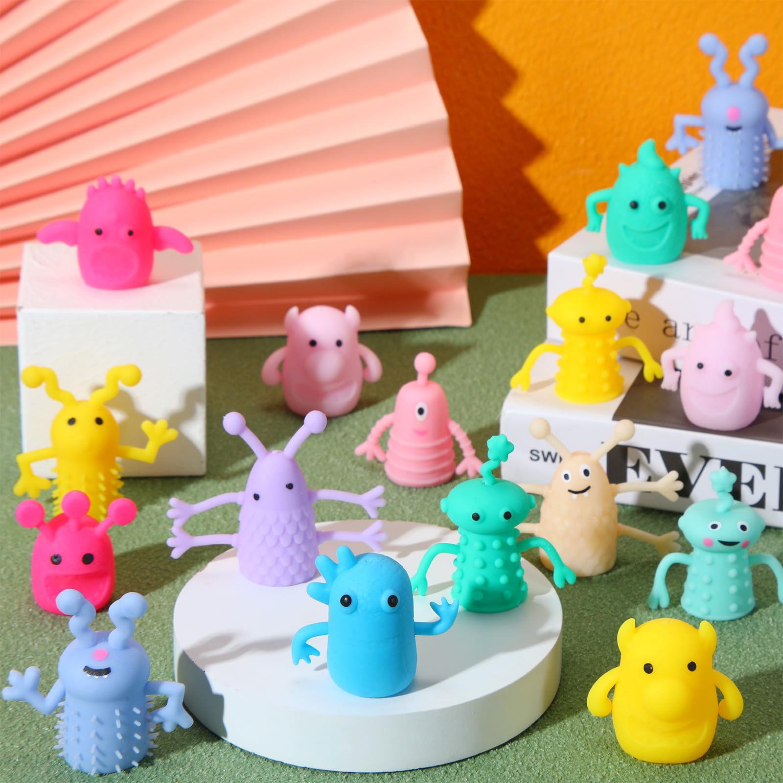 80 Pcs Cute Monster Finger Puppets - Soft Stretchy Rubber Fidget Toys for Kids, Party Favors & Role Play - 13 Random Styles (Halloween, Classroom, Storytelling, Sensory Play)