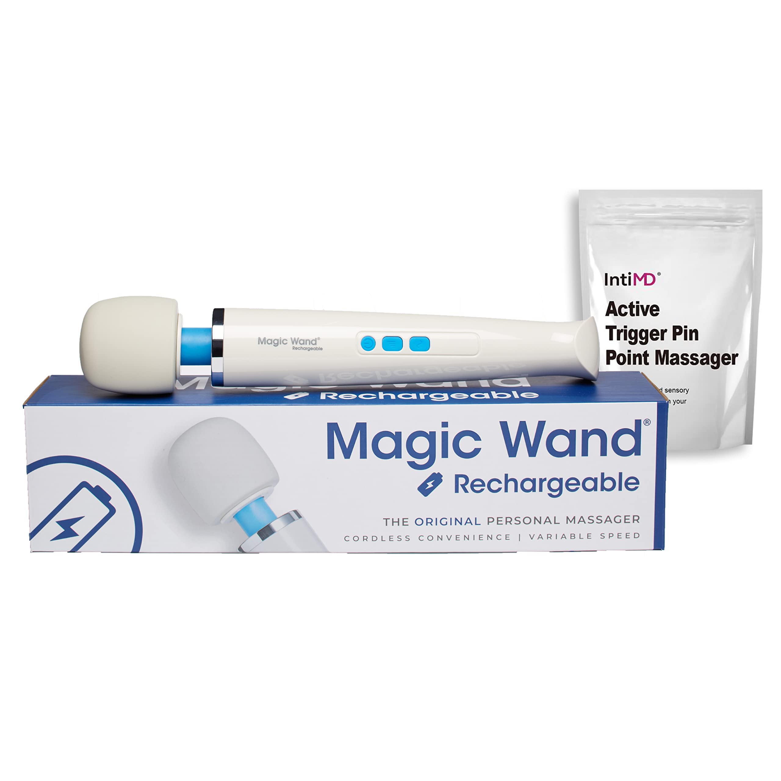 Original Magic Wand Rechargeable Cordless Massager HV-270 - Powerful Personal Massage Therapy for Neck, Back & Muscle Pain Relief - Includes Free IntiMD Trigger Point Massager - Perfect for Home Use & Relaxation