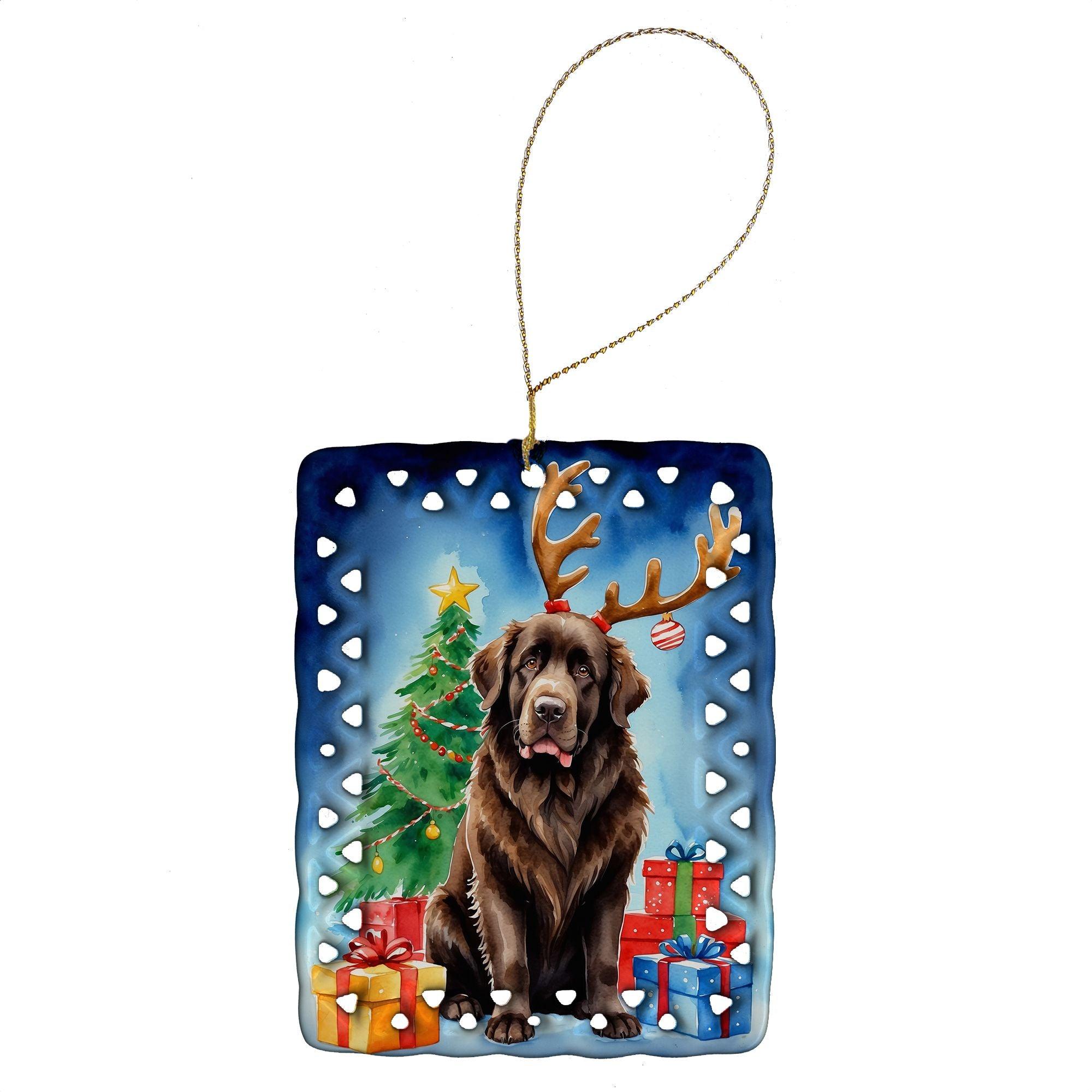 Christmas Reindeer Porcelain Ornament - Hand-Painted Multicolor Chocolate Brown Holiday Tree Hanging Decor for Home, Party & Gift Giving | Perfect for Christmas Tree, Mantel & Festive Home Decor