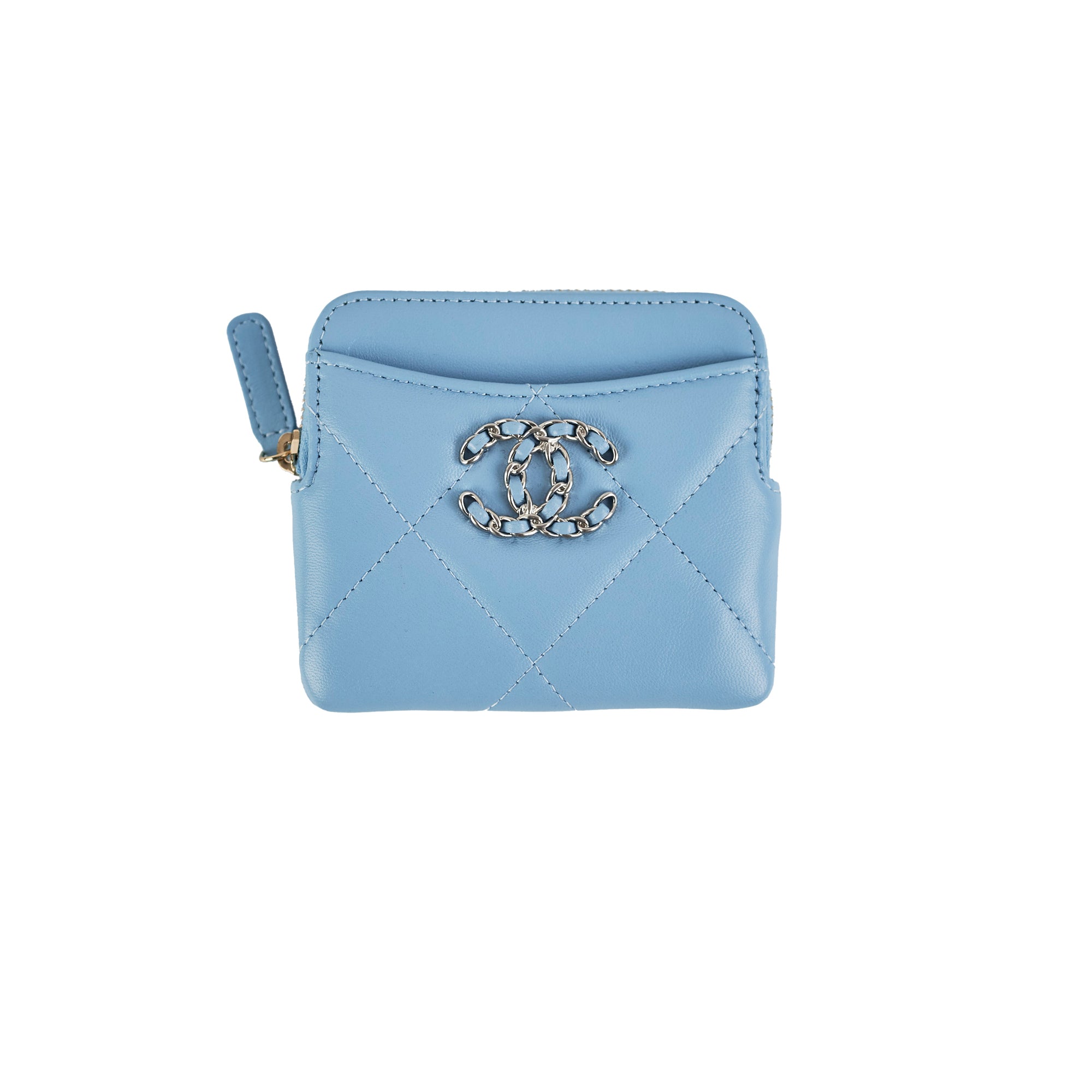 Chanel Lambskin Zip Card Wallet Light Blue with Microchip - Perfect for Everyday Use, Travel & Luxury Gift Giving