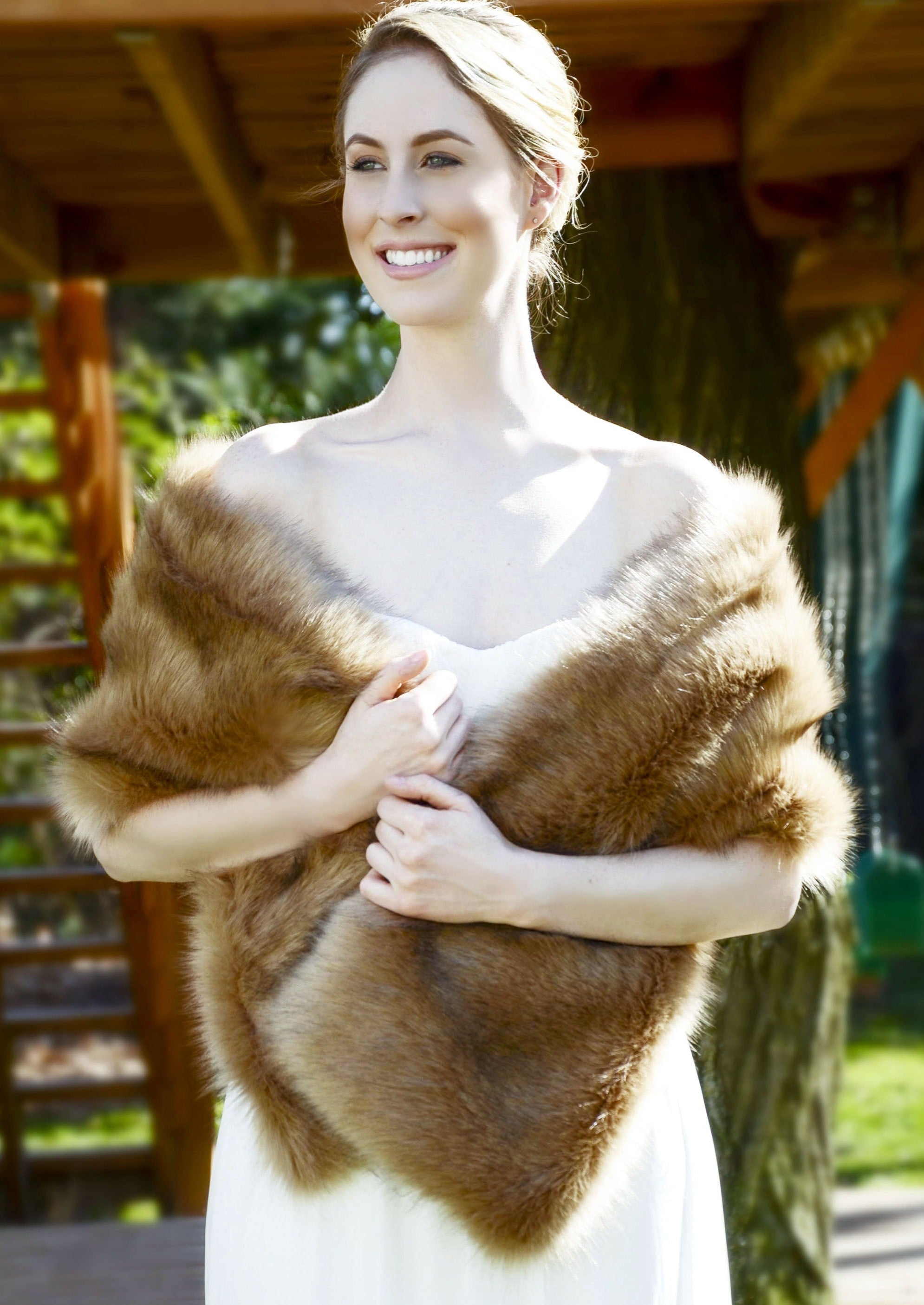 Brown Fur Shawl for Women - Soft & Warm Winter Wrap - Elegant Lilian LBrw03 Shawl for Parties, Weddings & Cold Weather Fashion
