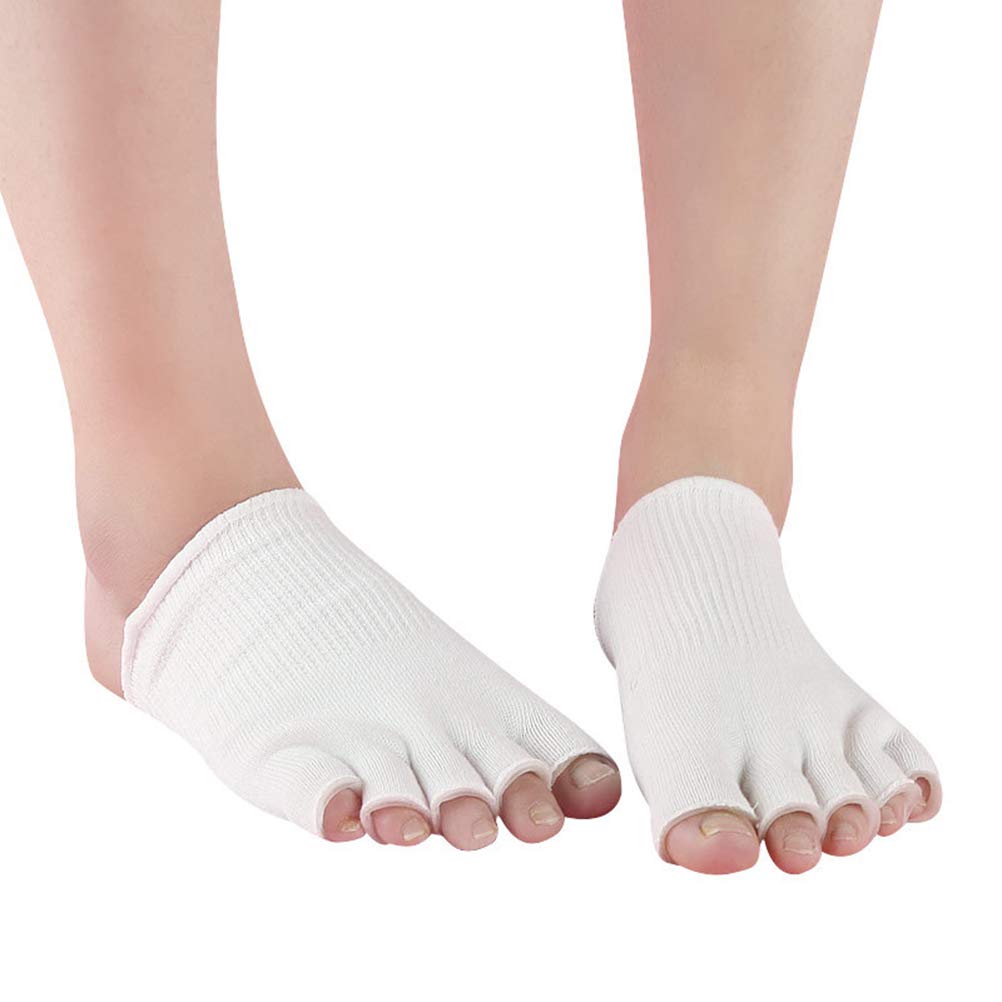 Heallily 1 Pair Open-Toe Gel Moisturizing Spa Socks for Women & Girls - Soft Five-Toe Design, Hydrating Care (White) | Perfect for Pedicures, Home Relaxation & Foot Care