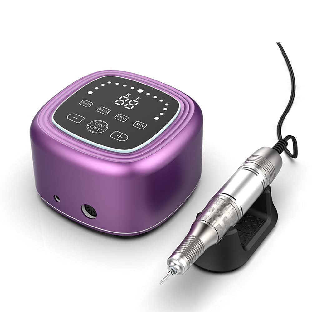 Professional Electric Nail Drill Kit - 35,000 RPM Portable Nail File Pen with 4 Interchangeable Drill Bits & Sanding Bands for Manicure, Pedicure, Nail Art, Acrylics & Gel Polish Removal - Perfect for Home & Salon Use (Purple)