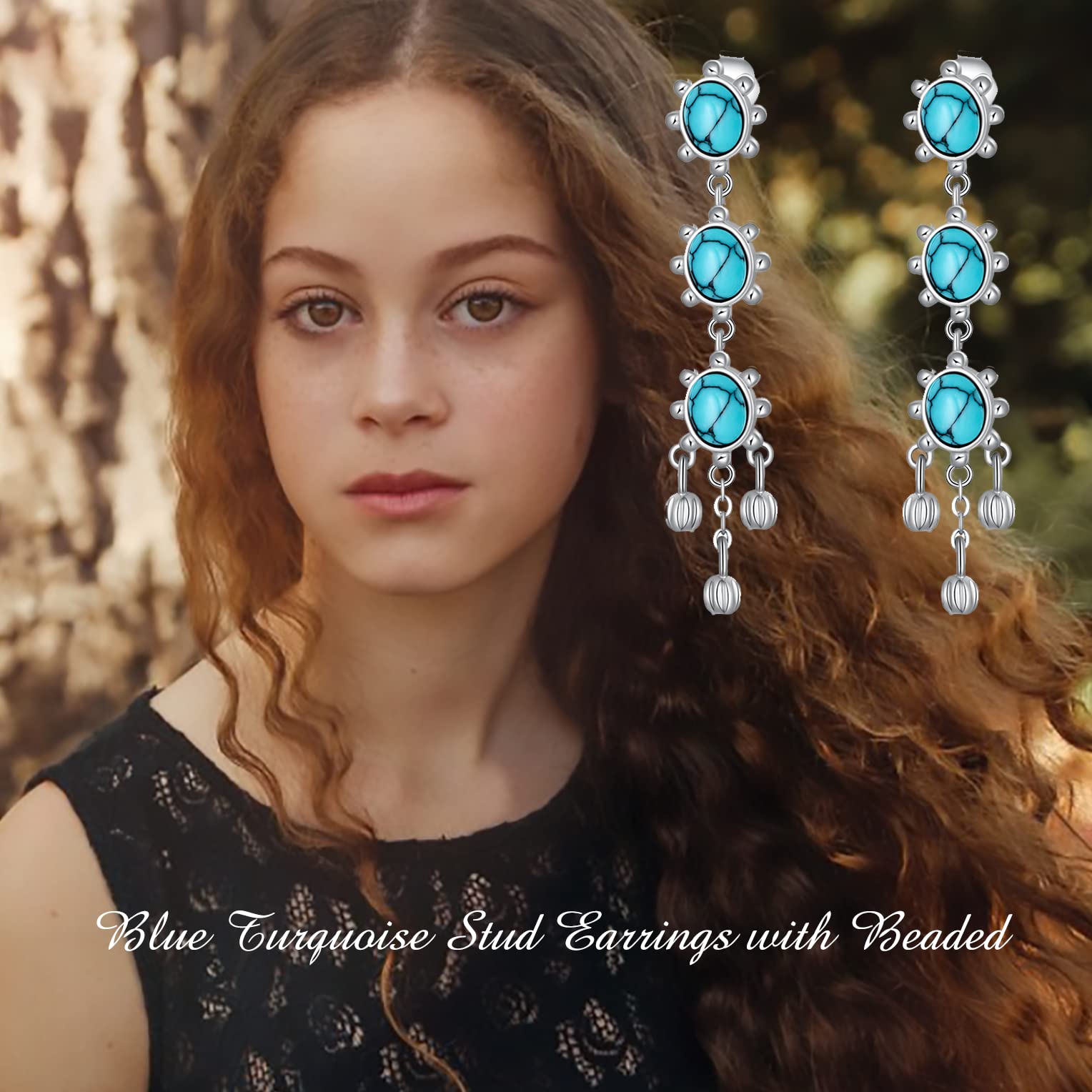Blue Turquoise Feather Dangle Earrings for Women - Sterling Silver S925 Gemstone Drop Piercing Jewelry | Birthday & Christmas Gifts | Perfect for Boho Fashion, Parties & Special Occasions
