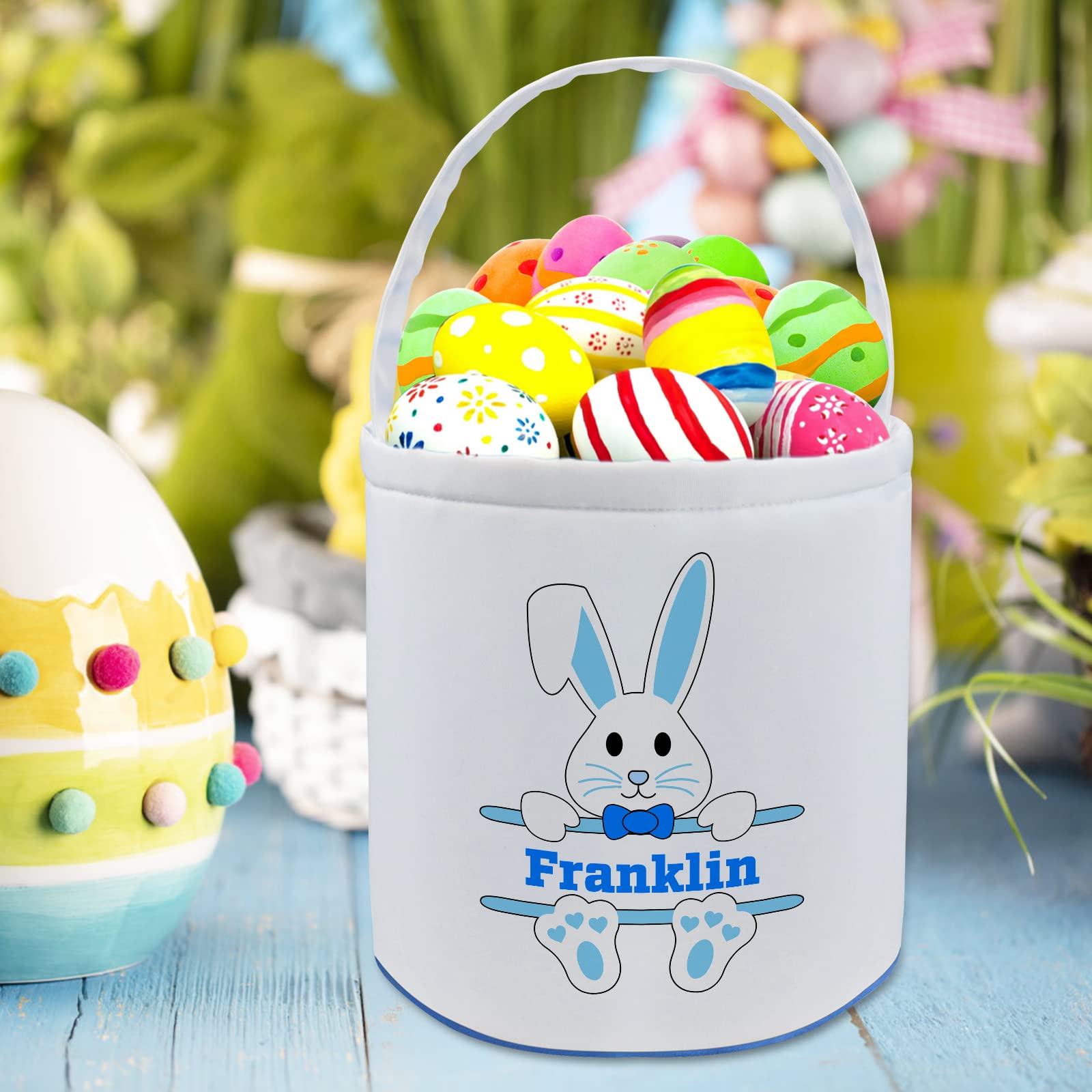 Personalized Easter Basket with Name - Custom Candy Egg & Bunny Tote Bag for Kids - Easter Gift for Boys & Girls - Spring Party Decorations - Perfect for Easter Egg Hunts, Classroom Treats & Holiday Celebrations (Green)