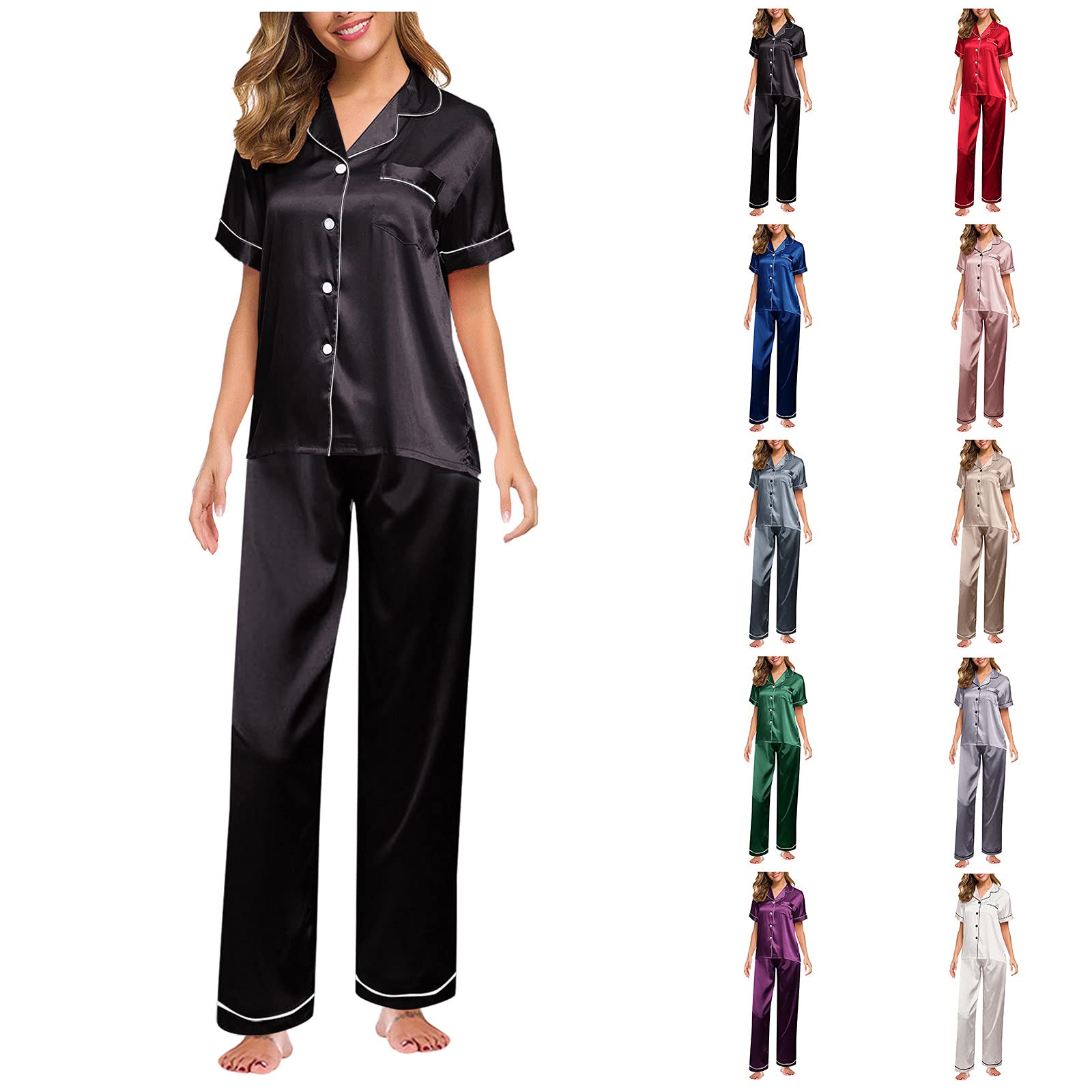 Bolayu Women's Pajama Sets - Soft 2-Piece Nightwear with Short Sleeve Top & Long Pants | Button Down Sleepwear for Lounge & Relaxation | Perfect for Sleepovers, Spa Nights & Cozy Evenings at Home