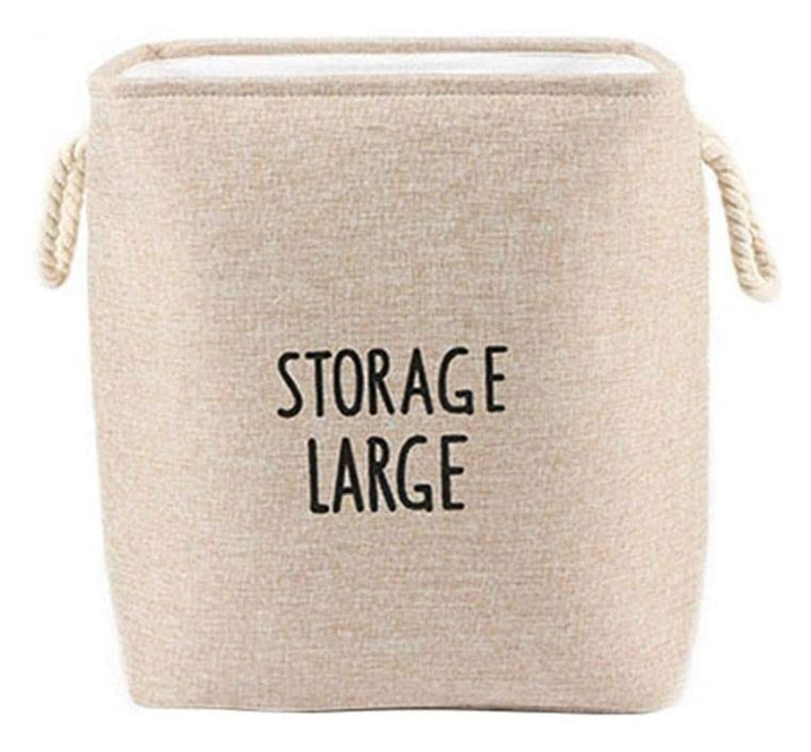 Large Cotton Cloth Storage Basket - Portable Home Organizer for Clothes, Toys & Debris | Beige Home Storage Solution for Bedroom, Nursery & Laundry Room