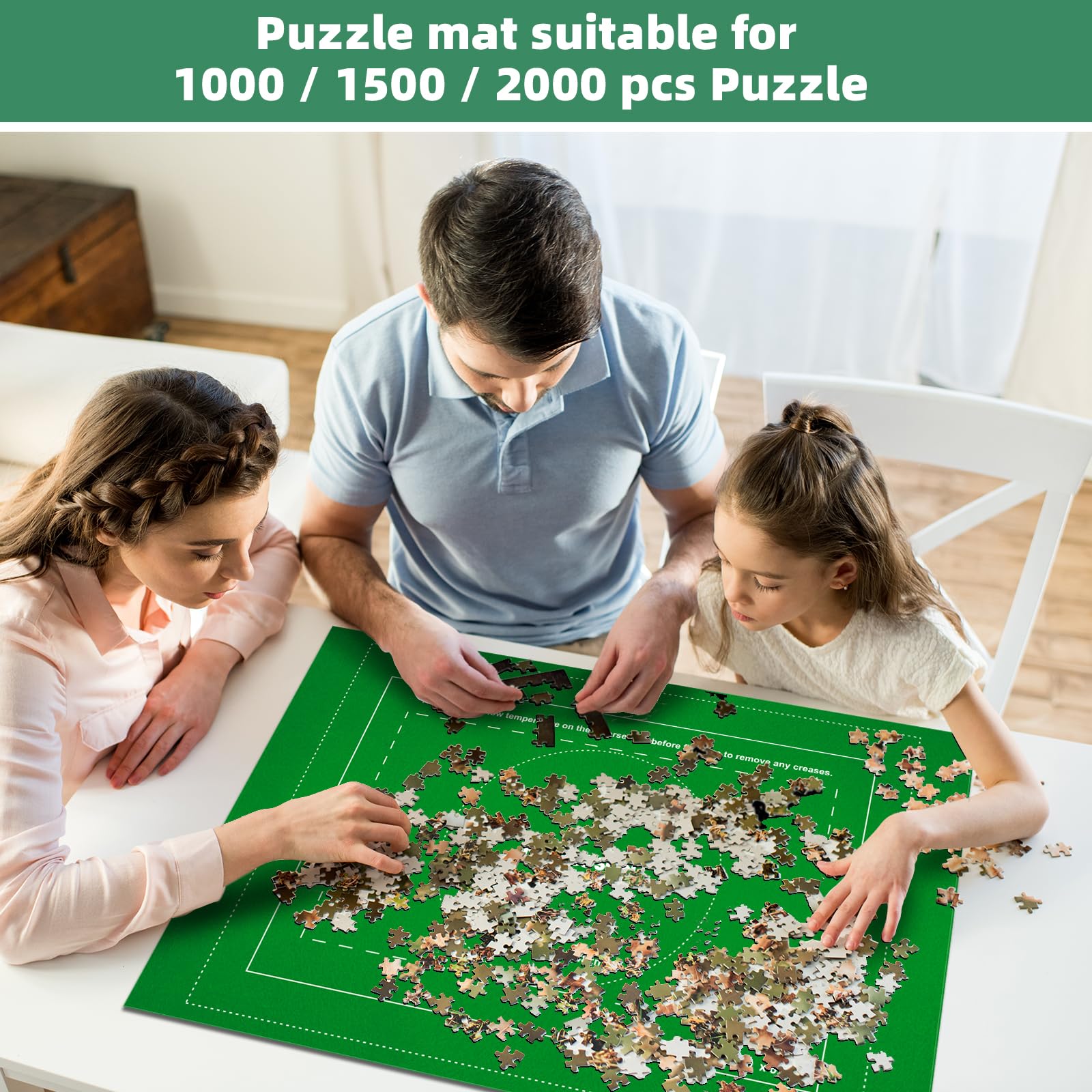 MOZOOSON Jigsaw Puzzle Mat for Up to 1000 1500 2000 Pieces - Portable Felt Puzzle Roll with 6 Sorting Trays - Puzzle Storage Solution for Adults & Kids - Perfect for Home, Travel and Puzzle Enthusiasts