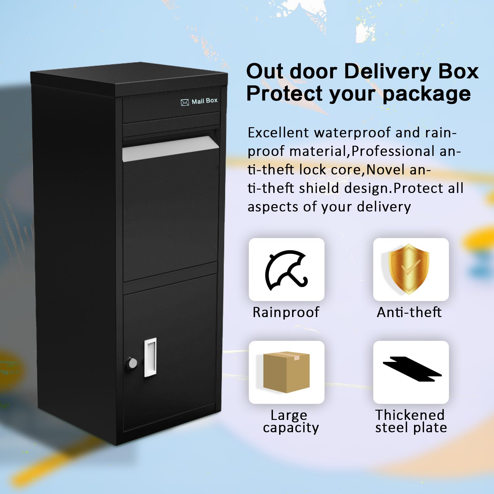 Heavy-Duty Anti-Theft Steel Package Delivery Box with Lock - 17.7