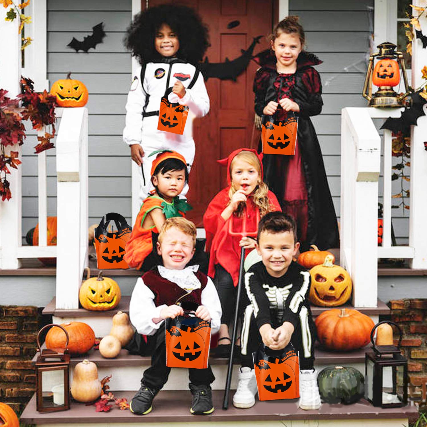 ZeeDix 50 Pcs Halloween Candy Treat Bags - Orange Mini Goodie Bags for Lollipops, Cake Pops, Chocolates & Cookies - Durable OPP Plastic Jack-O-Lantern Pumpkin Bags - Perfect for Halloween Parties, Trick or Treat & Buffet Wrapping