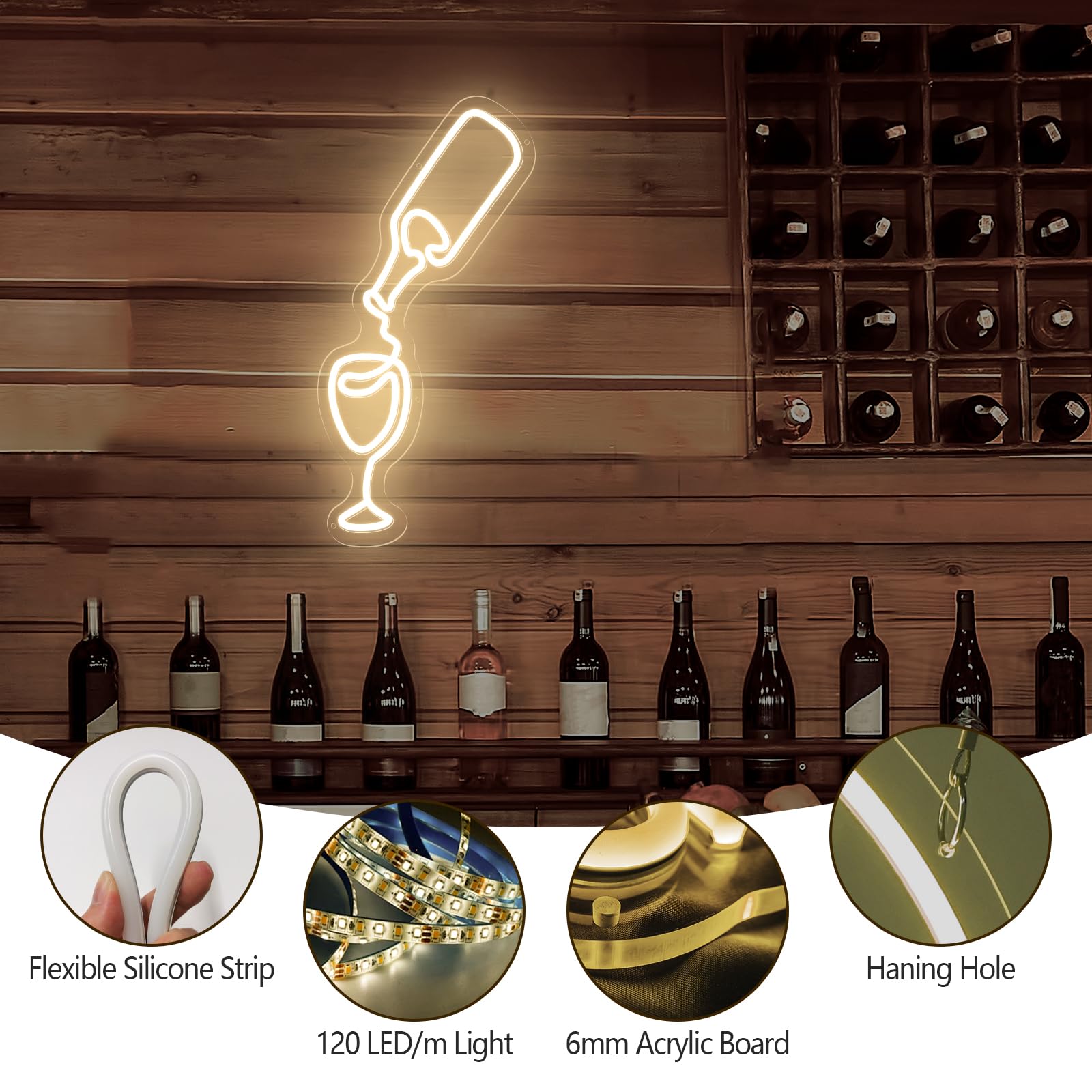 Cheers Bar Neon Sign with Remote - Dimmable LED Wall Decor for Home Bars, Pubs & Man Caves | Wine Bottle Shaped Light for Christmas, Birthday Gifts & Party Decor | Warm White Timed Lighting for Bedroom, Bistro & Club Atmosphere