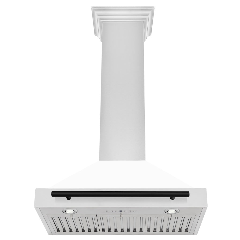 ZLINE KB4STZ WM MB Autograph Edition Convertible Stainless Steel Range Hood - White Matte Shell with Matte Black Accents | Professional Kitchen Ventilation for Modern Homes