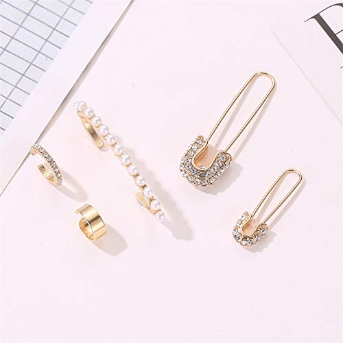 ASMITA 14K Gold 4-5PCS Safety Pin Dangle Earrings with Cubic Zirconia - Cartilage Hoop Earrings Set for Women - Trendy Jewelry for Parties, Weddings & Everyday Wear