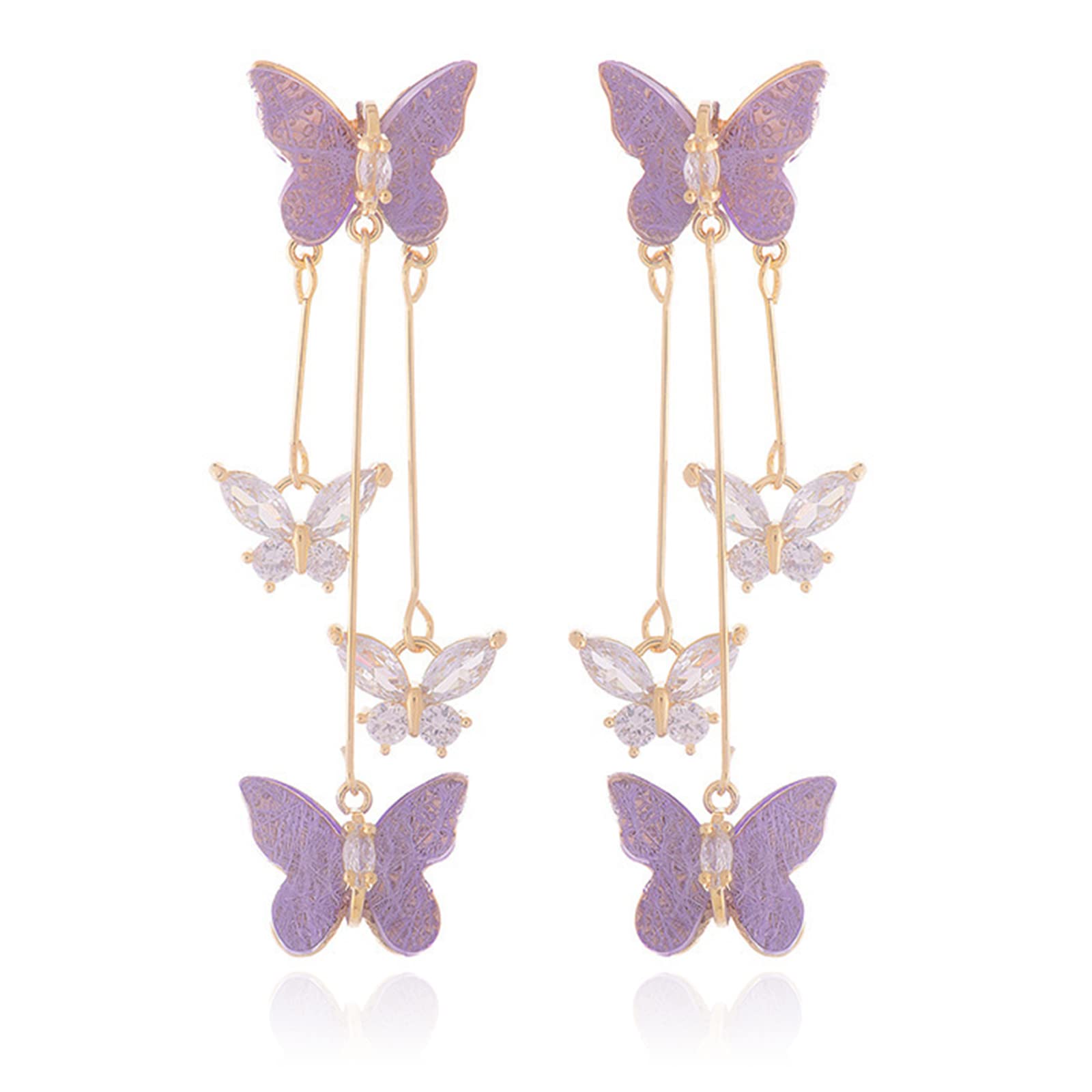 Elegant Purple Crystal Butterfly Dangle Earrings for Women - Trendy Tassel Jewelry Gift for Concerts, Parties & Evening Dresses