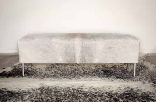 Premium Cowhide Leather Ottoman with Sturdy Aluminum Legs - 47