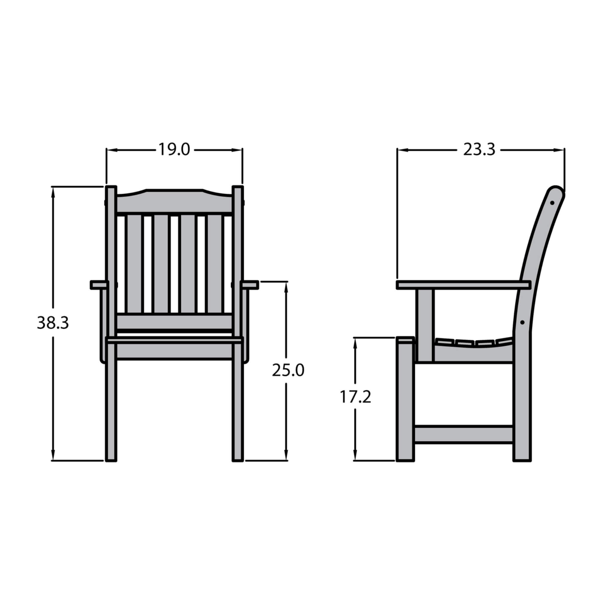 Highwood Lehigh Dining Armchair - Weather-Resistant Black Outdoor Patio Chair for Garden, Deck, Poolside & Restaurant Use