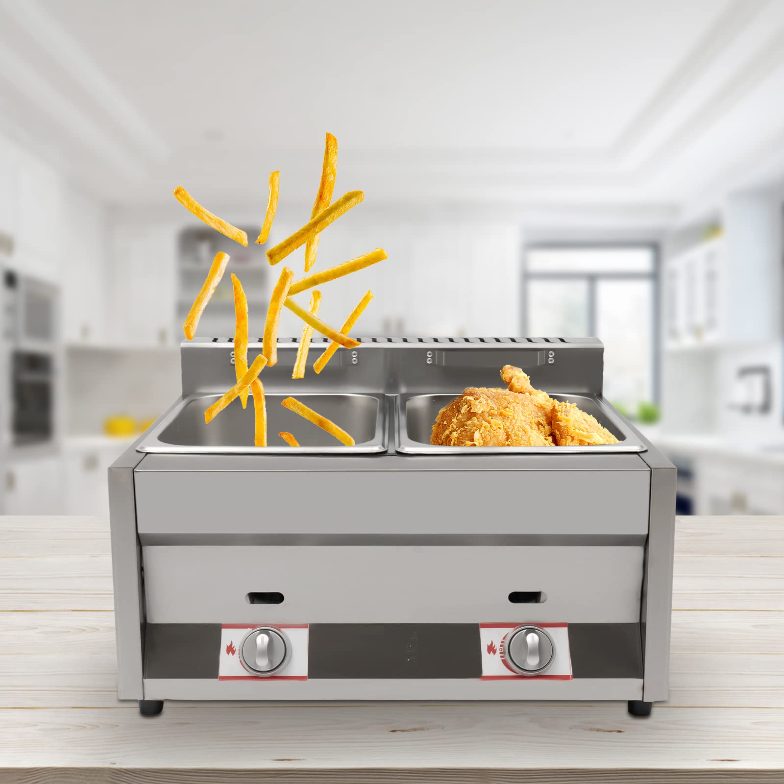 Commercial Dual Server Food Warmer - 2-Pan 400 fl oz Gas Bain Marie Buffet Countertop Steam Table with Adjustable Temperature for Restaurants, Catering & Events - Perfect for Keeping Soups, Sauces & Side Dishes Warm