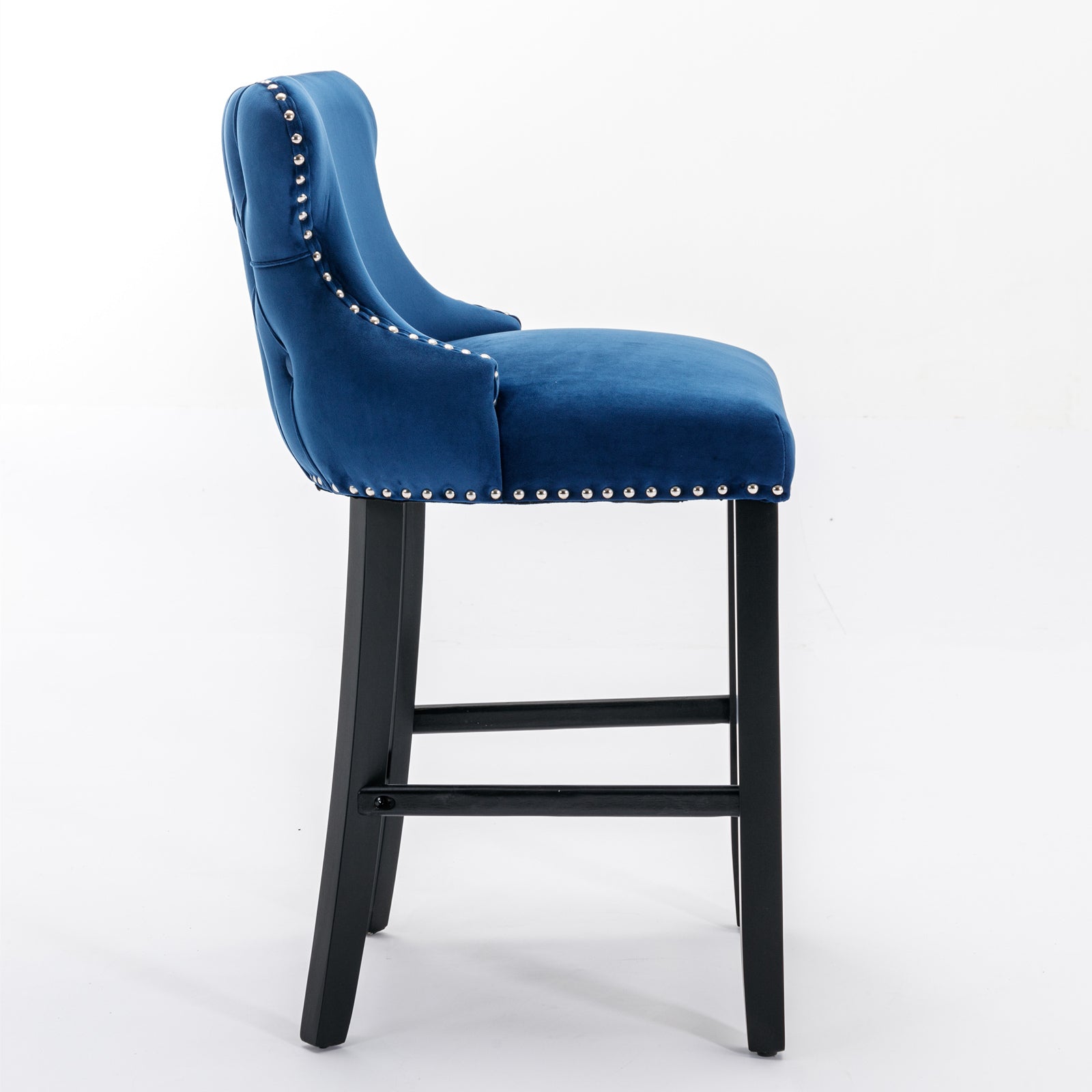 Contemporary Velvet Upholstered Wingback Bar Stools with Button Tufted Design, Wooden Legs & Chrome Nailhead Trim - Set of 4 Blue Bar Chairs (SW1824BL) for Kitchen Island, Breakfast Nook & Home Bar Decor