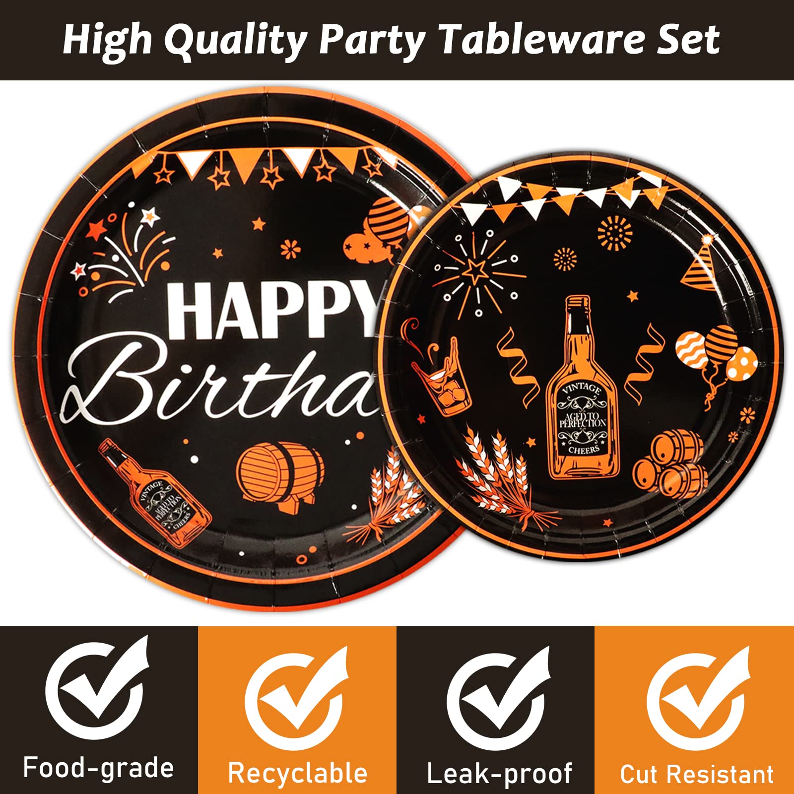 96-Piece Black & Gold Cheer Theme Birthday Party Supplies Set - Plates, Napkins & Tableware for 24 Guests | Perfect for Birthday Parties, Baby Showers & Special Celebrations | Elegant Party Decorations & Favors
