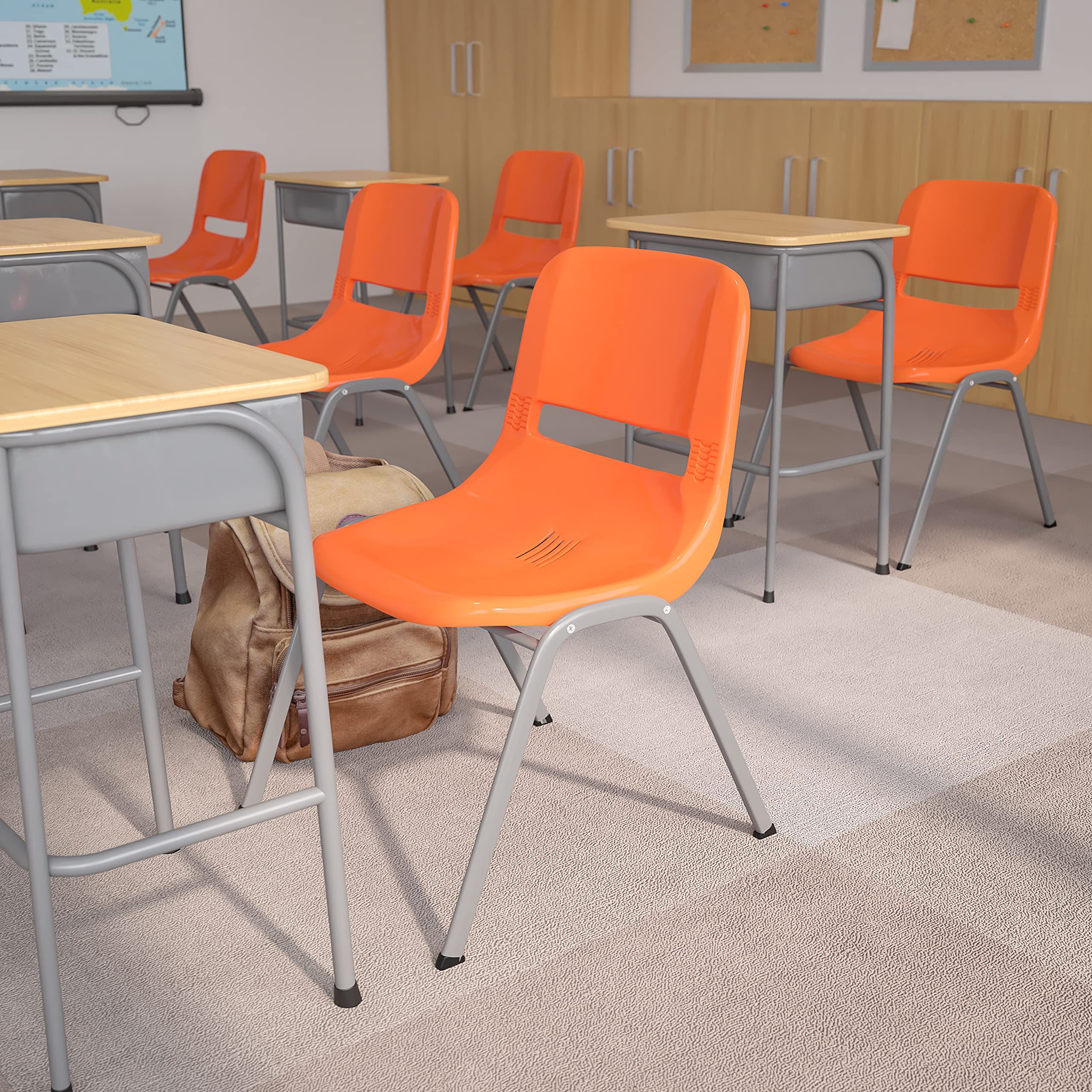 5 Pack Orange Ergonomic Stackable Student Chairs - Comfortable Shell Design for Classroom, Office & Guest Seating - Perfect for Schools, Meetings & Home Study Areas