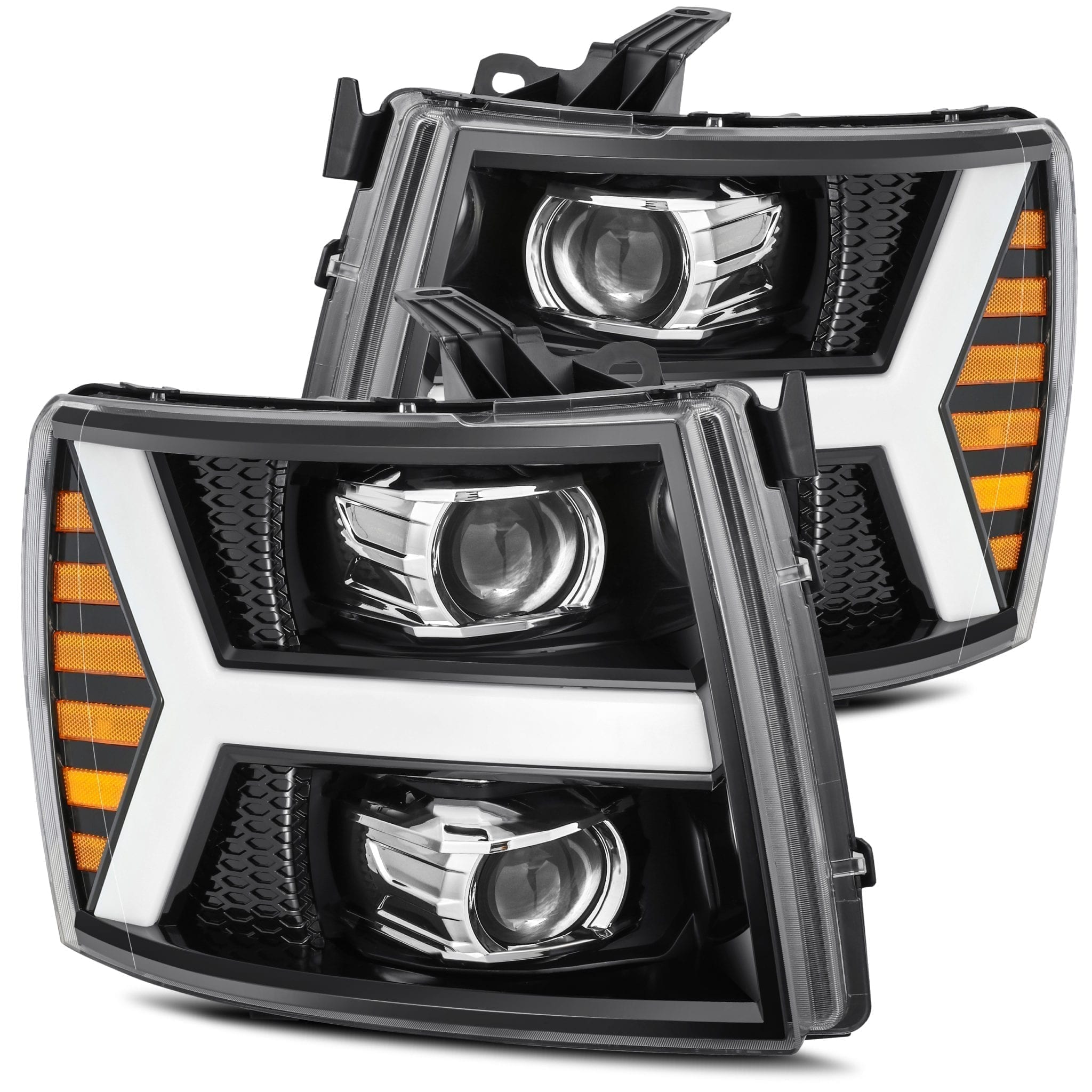 2015-2019 Chevrolet Silverado LED Projector Headlights - Black Plank Style with DRL, Sequential Turn Signals & Activation Lights | Alpha Rex 880224 | Upgrade for Night Driving & Off-Road Adventures