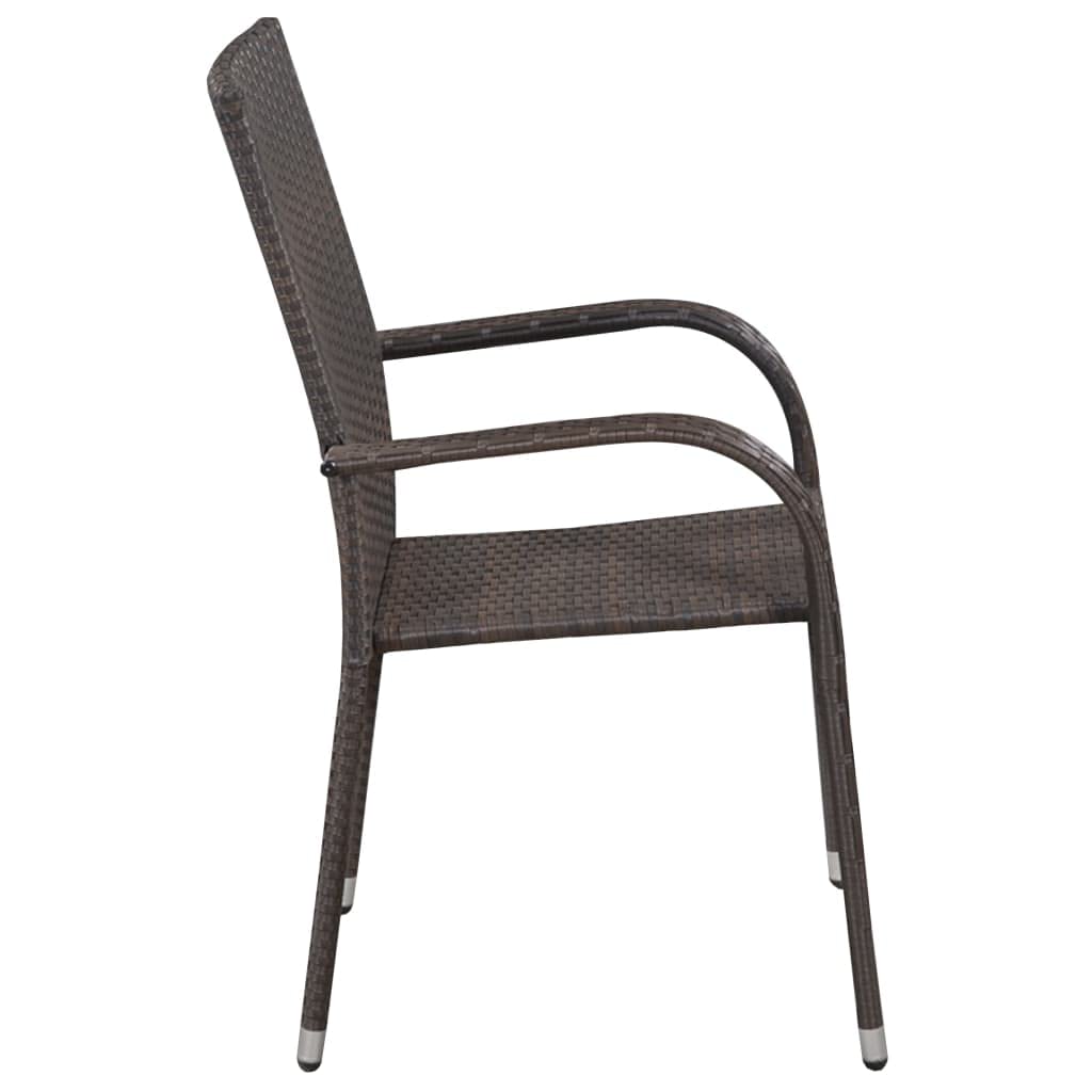 2-Piece Stackable Brown Poly Rattan Patio Chairs Set - Weather-Resistant Outdoor Furniture for Garden, Deck, Balcony, Backyard & Poolside - Perfect for Lounging, Entertaining & Relaxing Outdoors