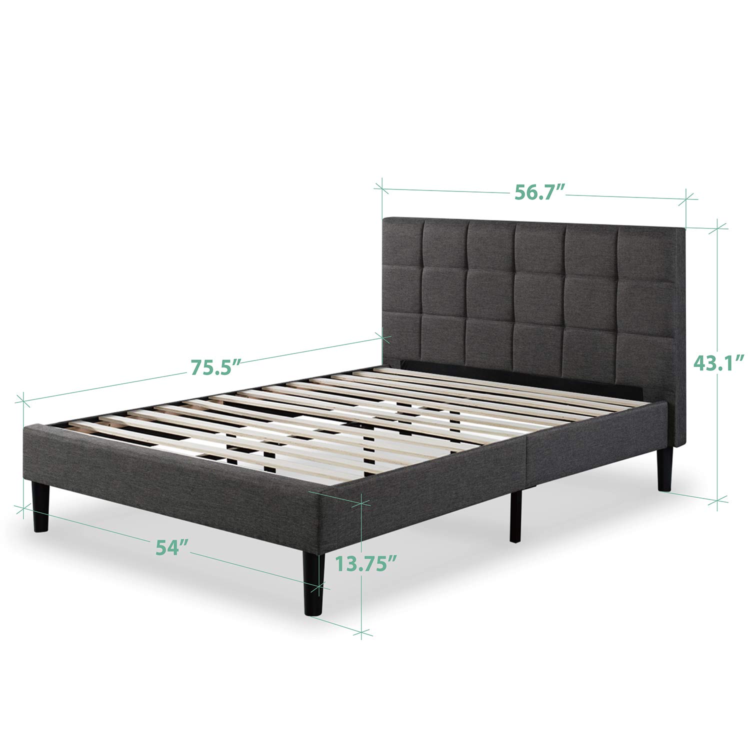 ZINUS Lottie Upholstered Platform Bed Frame with Wood Slat Support - Full Size Grey Mattress Foundation, No Box Spring Needed, Easy Assembly - Perfect for Modern Bedrooms, Guest Rooms & Small Spaces