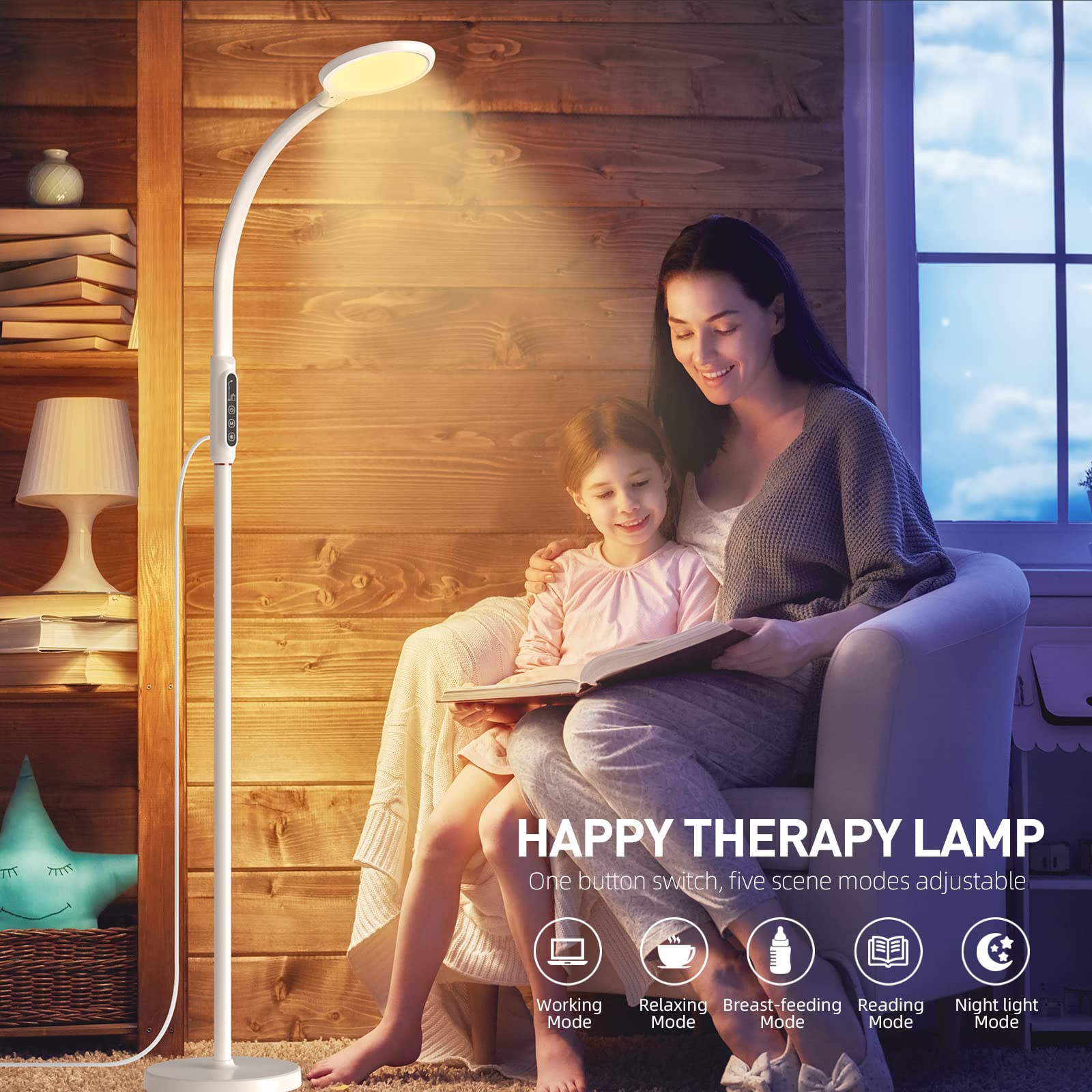 11000 Lux LED Light Therapy Lamp - UV-Free Full Spectrum Sunlight Lamp with 10 Brightness Levels, 2-in-1 Retractable Floor/Desk Lamp for Seasonal Affective Disorder (SAD), Winter Blues & Home Office Wellness