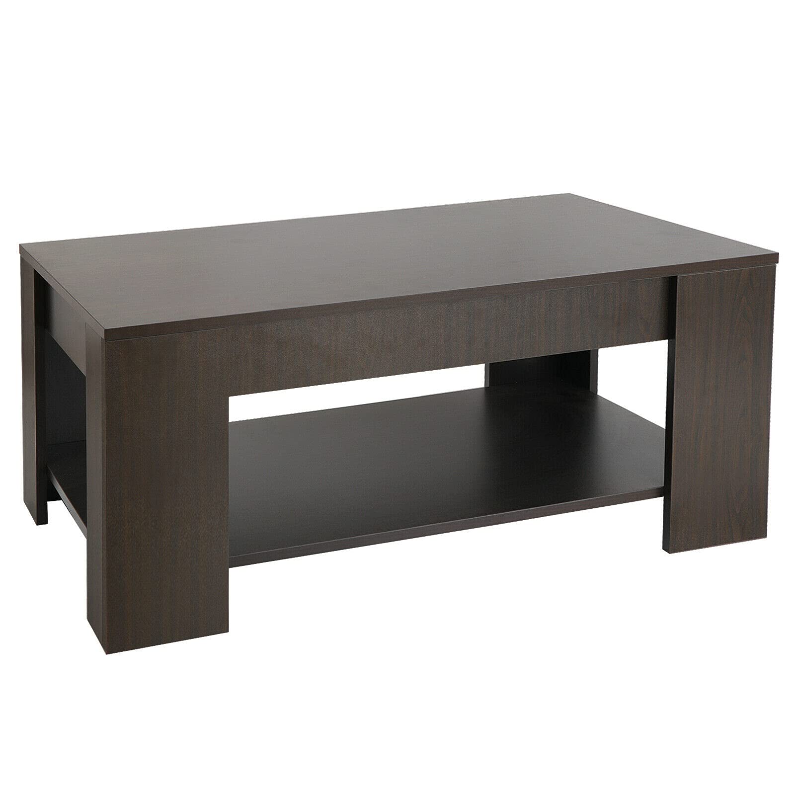 Modern Lift Top Coffee Table with Hidden Storage Compartment & Shelves - Convertible Design for Living Room, Office, or Small Spaces