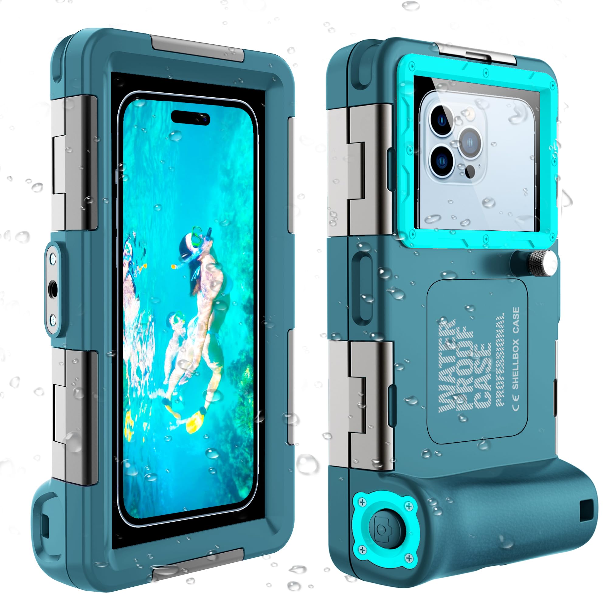 **Waterproof Phone Case for iPhone 15/14/13/12/11 Pro Max/XR/XS/X & Samsung Galaxy S24/S23/S22/S21 – Professional Snorkeling & Scuba Diving Underwater Housing – Capture Photos & Videos – Ideal for Beach, Pool & Water Sports (Teal-Blue)**
