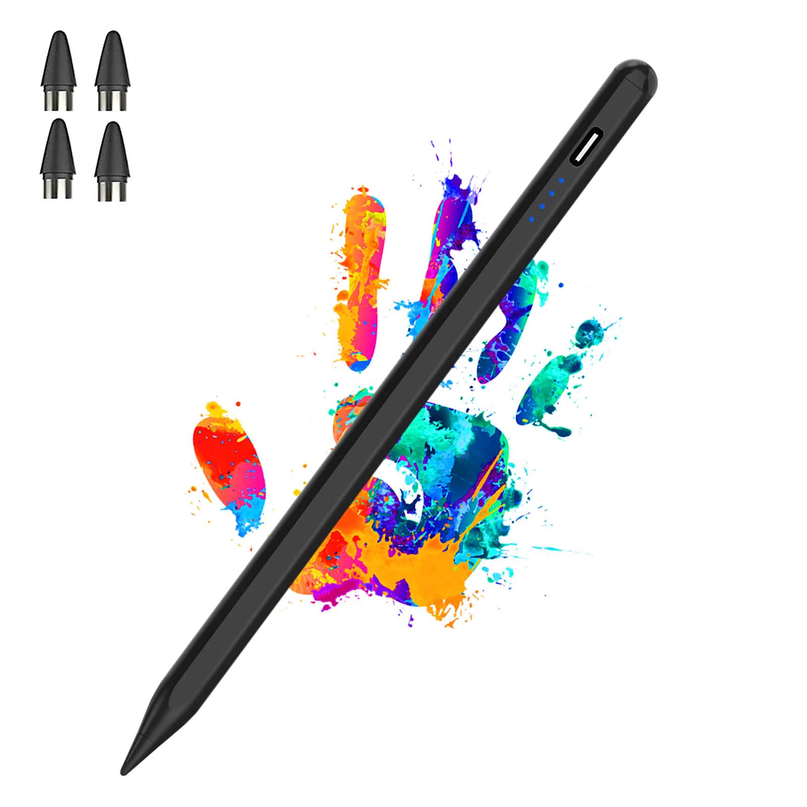 Rechargeable Active Stylus Pen for iPad Pro/Air/Mini & iPhone - POM Tip Magnetic Touch Screen Stylus with Precision Control - Perfect for Drawing, Note-Taking & Digital Art (Black)