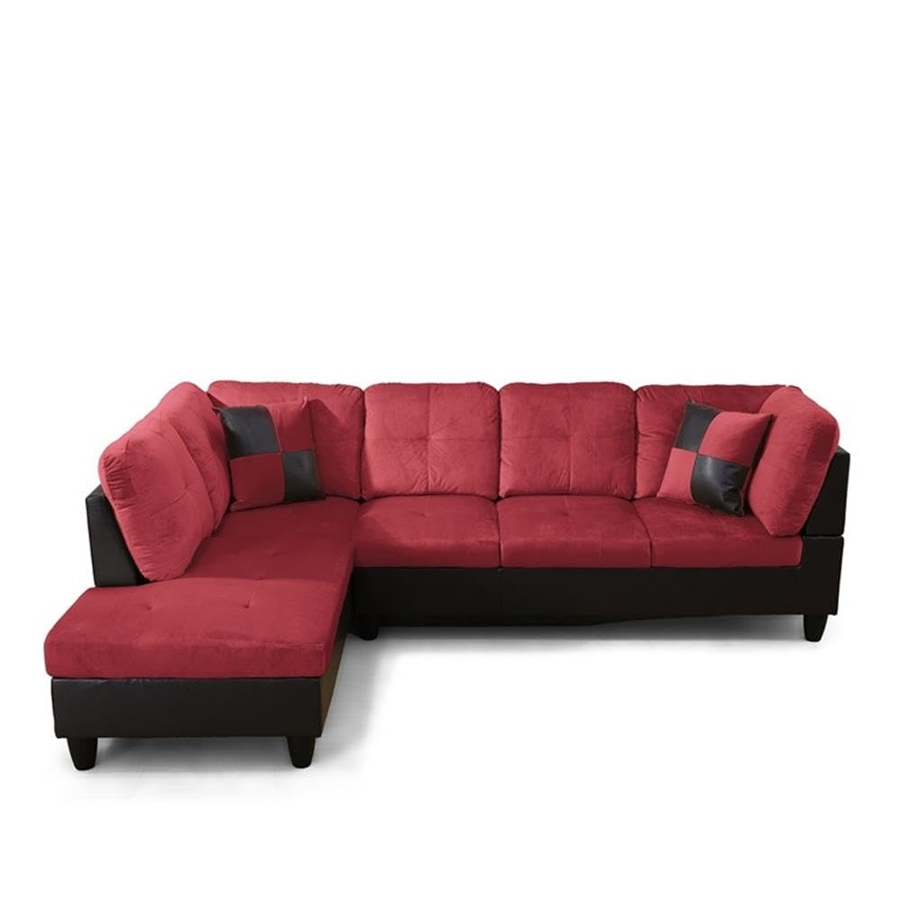 Beverly Fine Furniture Andes Microfiber Faux Leather Sofa in Raspberry Red - Modern Living Room Couch for Small Spaces & Apartments