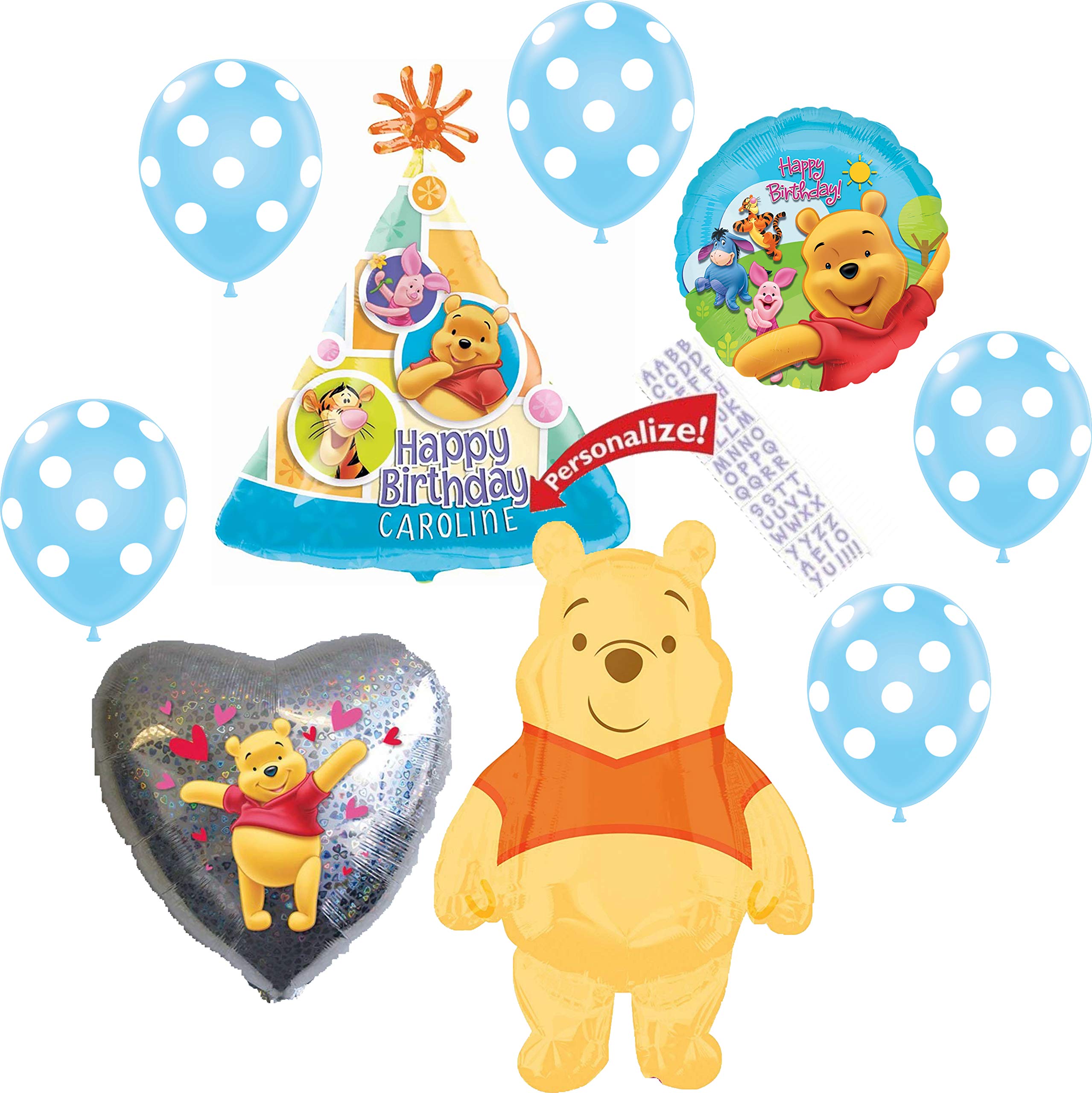 Personalized Winnie The Pooh Birthday Party Decorations - Balloon Bouquet Set for Baby Shower, Kids Birthday Party & Disney Themed Events
