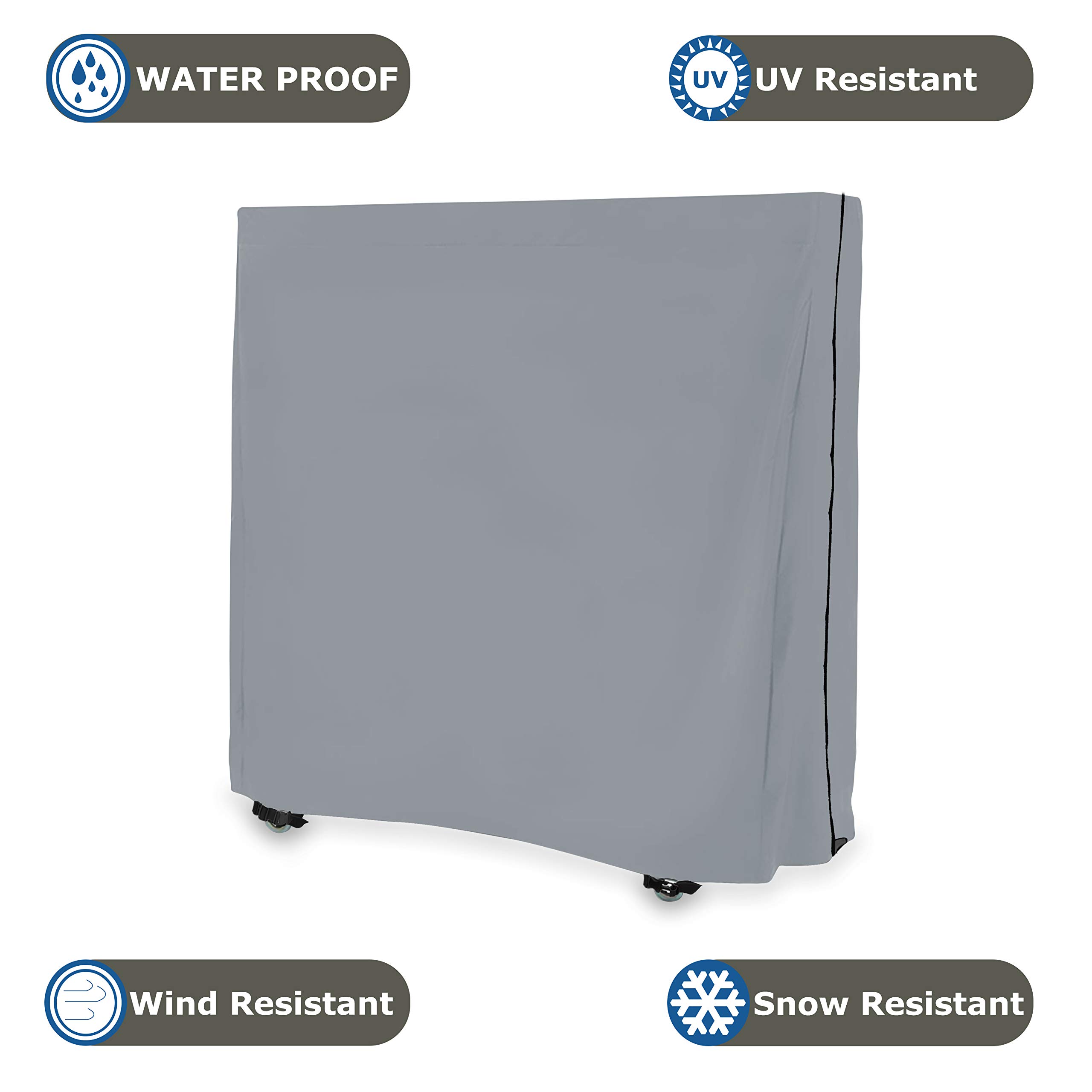 Premium Waterproof & UV Resistant Ping Pong Table Cover - Heavy Duty 18oz PVC Fabric with Air Pockets & Drawstring for Indoor/Outdoor Table Tennis Protection (Gray) - Perfect for Backyard, Garage, or Club Use