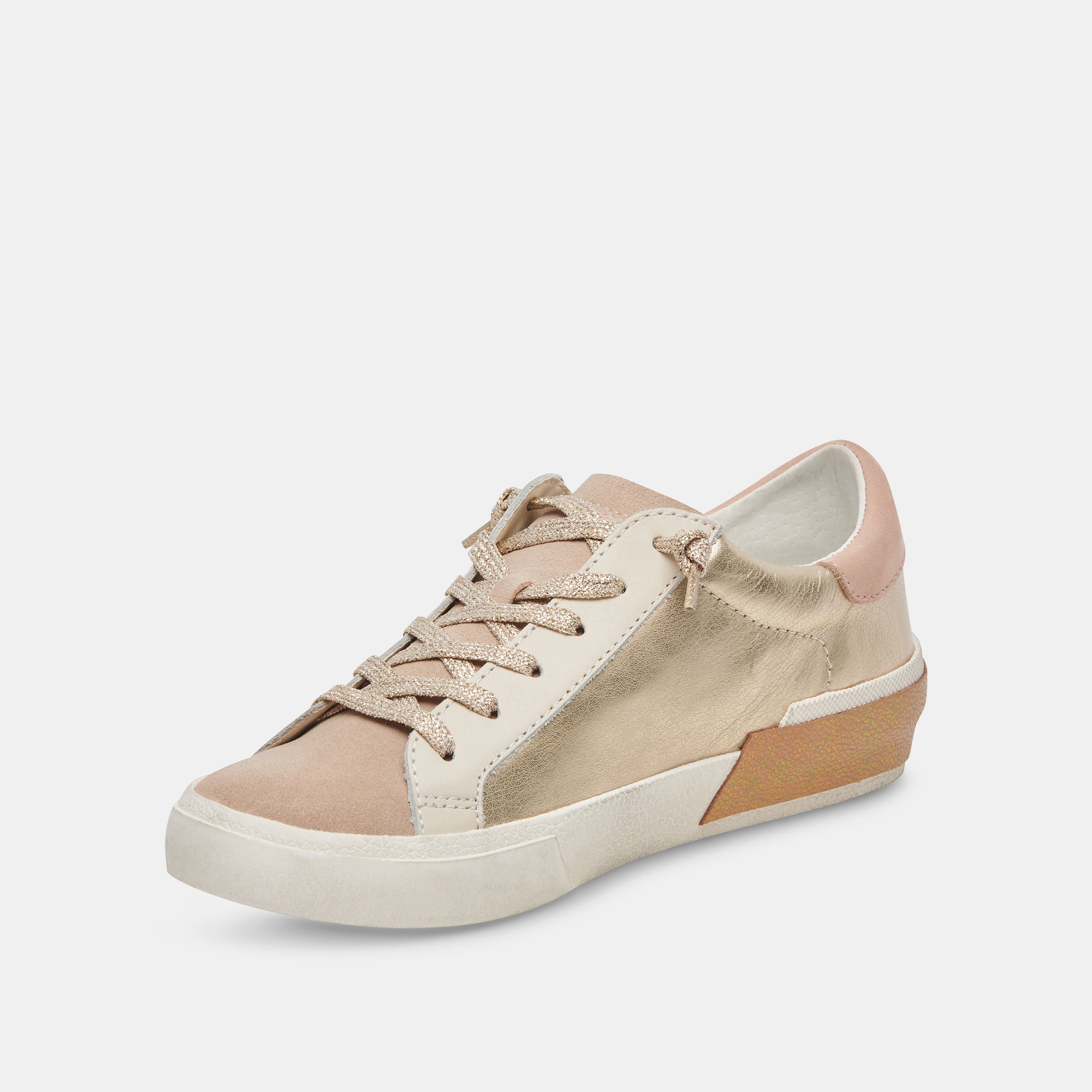 ZINA Women's Gold Leather Sneakers - Fashionable Comfortable Walking Shoes for Casual Outfits & Daily Wear