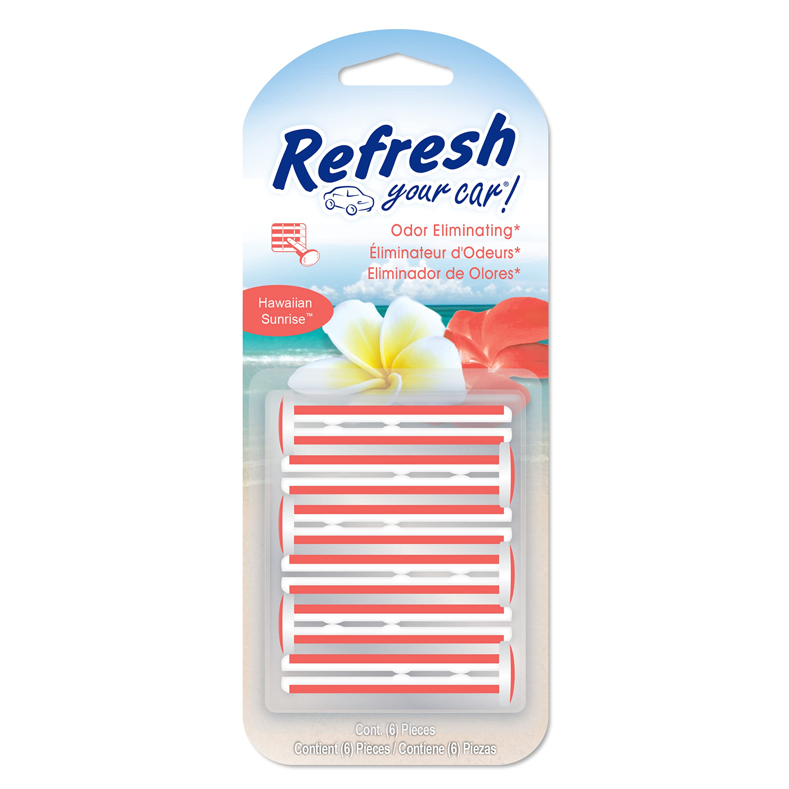 Refresh Your Car Air Freshener - 6 Pack Auto Vent Sticks | Hawaiian Sunrise Scent | Long-Lasting Odor Eliminator for Cars, Trucks & SUVs | Perfect for Daily Commute & Road Trips