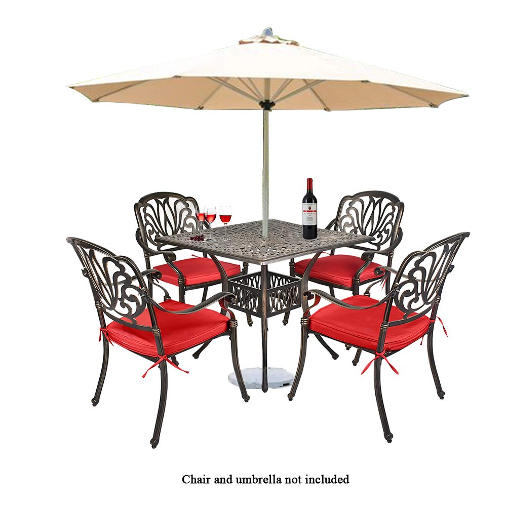 2-Piece Cast Aluminum Patio Bistro Dining Chair Set with Floral Design & Red Cushions - Outdoor Garden, Poolside, and Restaurant Seating Furniture