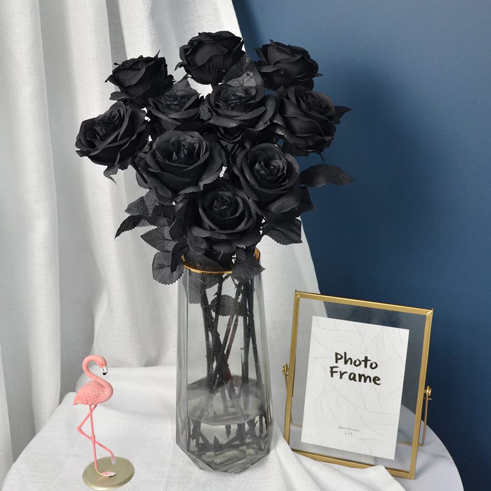 10pcs Black Silk Rose Flowers for Wedding Bouquet & Home Decor