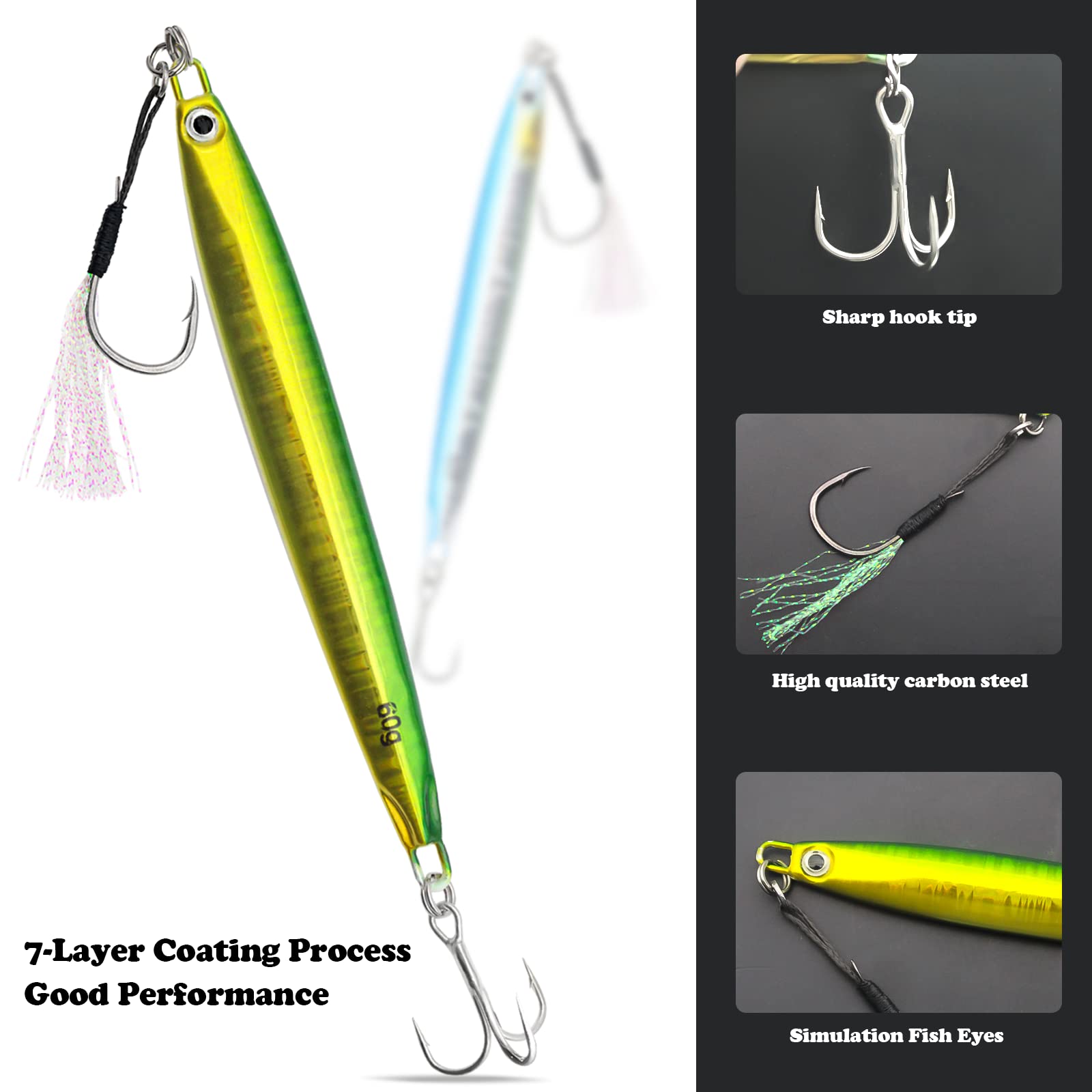 Premium Saltwater Vertical Jigging Lures for Tuna, Grouper, Snapper - 60g/80g/120g Heavy Metal Fishing Jigs - Boat Fishing Spoons for Deep Sea & Offshore Angling - Ideal for Trolling, Casting & Jigging Techniques
