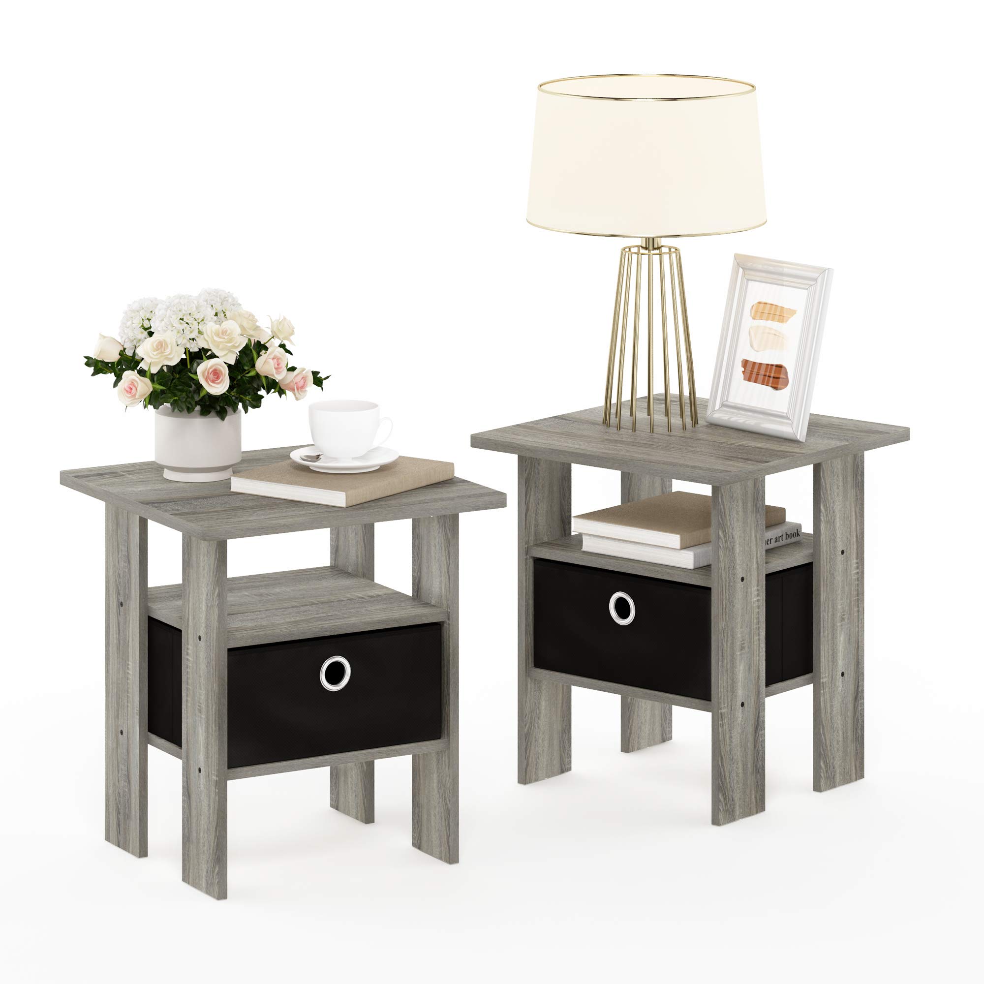Furinno Econ Computer Desk and End Tables Set - French Oak Grey - Home Office & Living Room Furniture for Small Spaces
