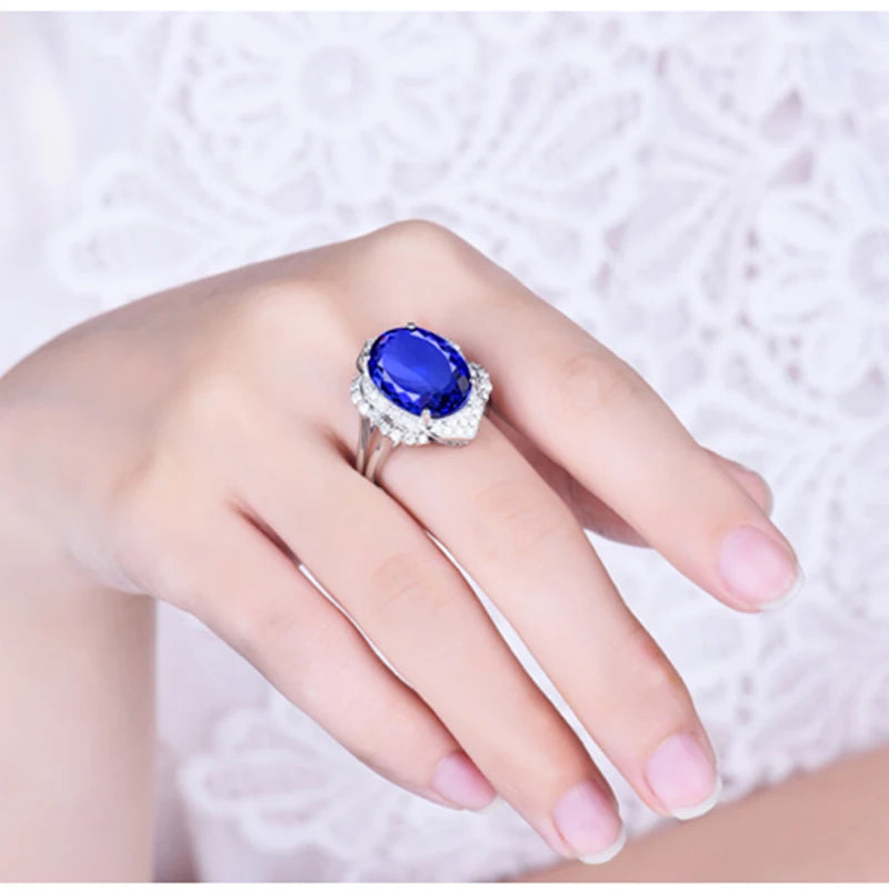 Natural Tanzanite Oval 12x16mm 8.45ct 18K White Gold Ring for Women - Elegant Engagement, Anniversary & Special Occasion Jewelry Gift