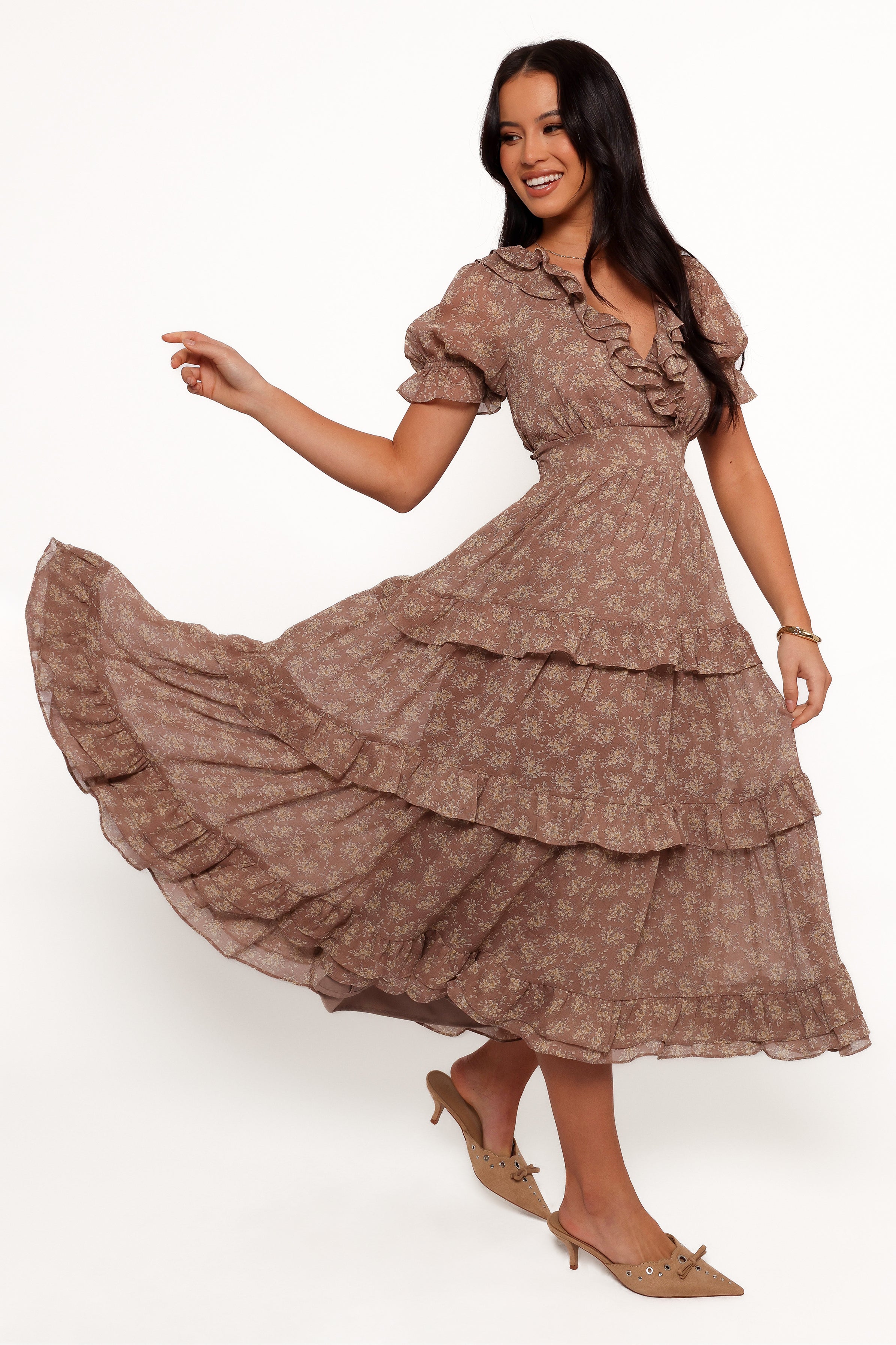Dayla Maxi Dress for Women - Elegant Brown & Light Beige Flowy Long Dress | Perfect for Summer, Beach, Vacations & Casual Outings