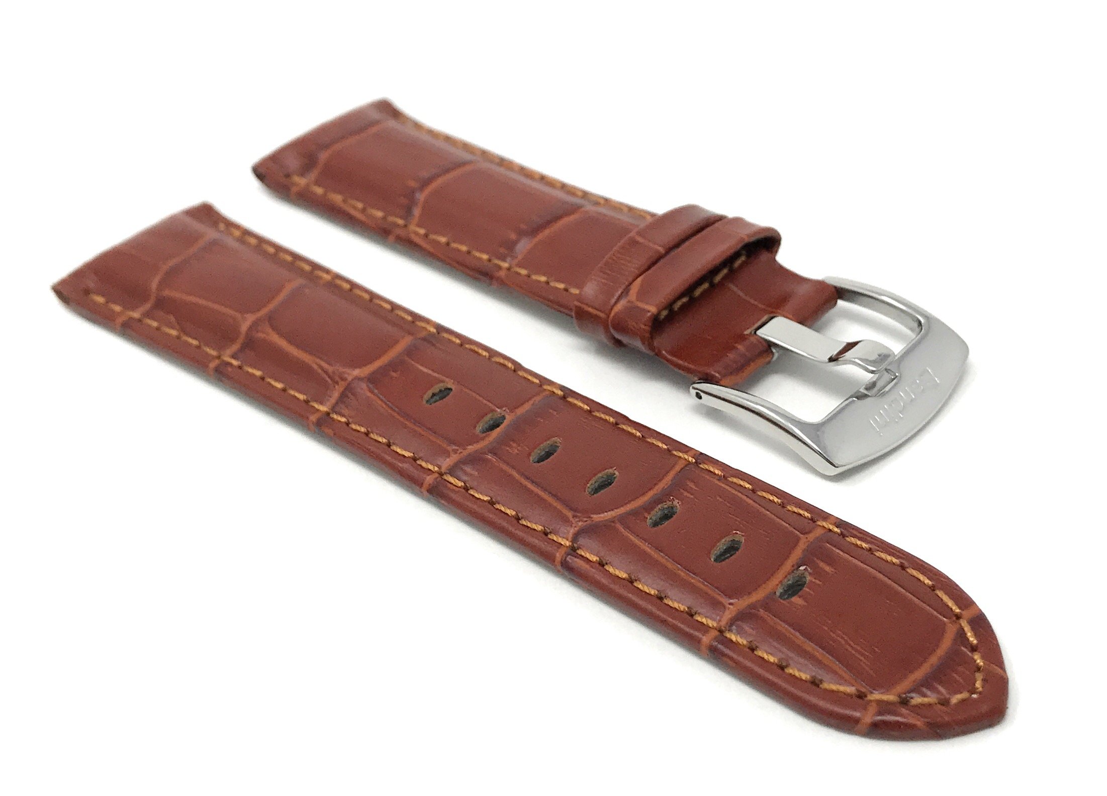 20mm Men's Alligator Leather Watch Band - Replacement Strap for Classic & Smart Watches - Cognac for Casual & Formal Wear