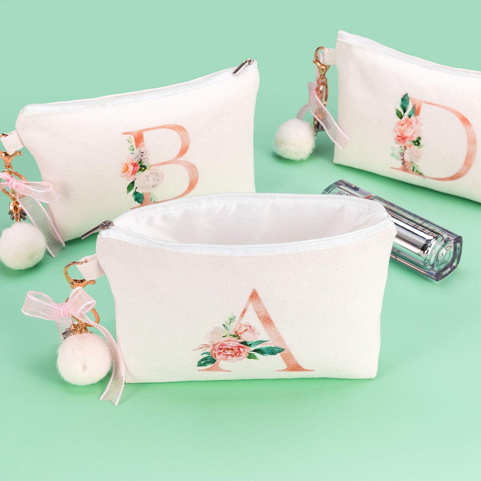 Floral Monogrammed Makeup Bag with Keychain - Personalized Cosmetic Pouch for Women, Girls & Mom | Great Gift for Birthday, Valentine's Day, Mother's Day & Bridal Shower | Perfect for Travel, Gym & Daily Essentials Organization