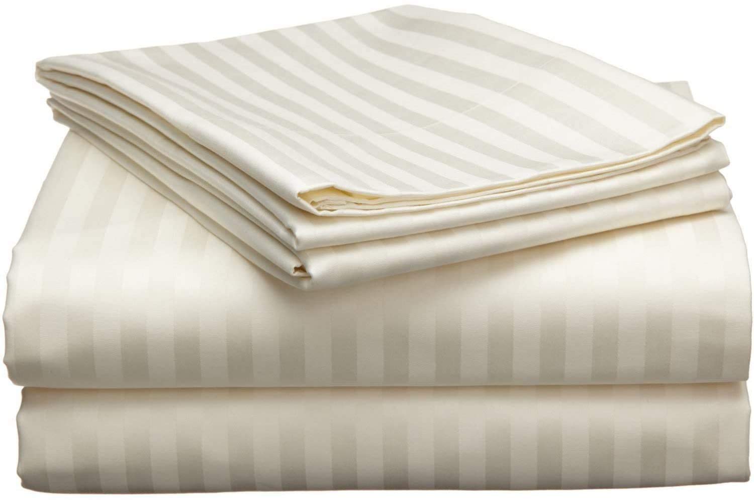 400 Thread Count 100% Cotton Damask Stripe Queen Size 6-Piece Luxury Bed Sheet Set - Deep Pocket Fits Mattress Up to 24 Inches - Soft & Breathable for All Seasons - Perfect for Master Bedroom, Guest Room, and Vacation Homes (Ivory)