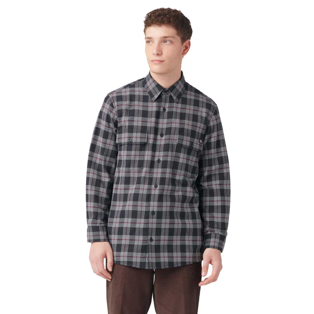 Dickies Regular Fit Flex Flannel Shirt for Men - Soft & Durable Work Shirt in Black Wine Color - Perfect for Outdoor Work, Casual Wear & Layering