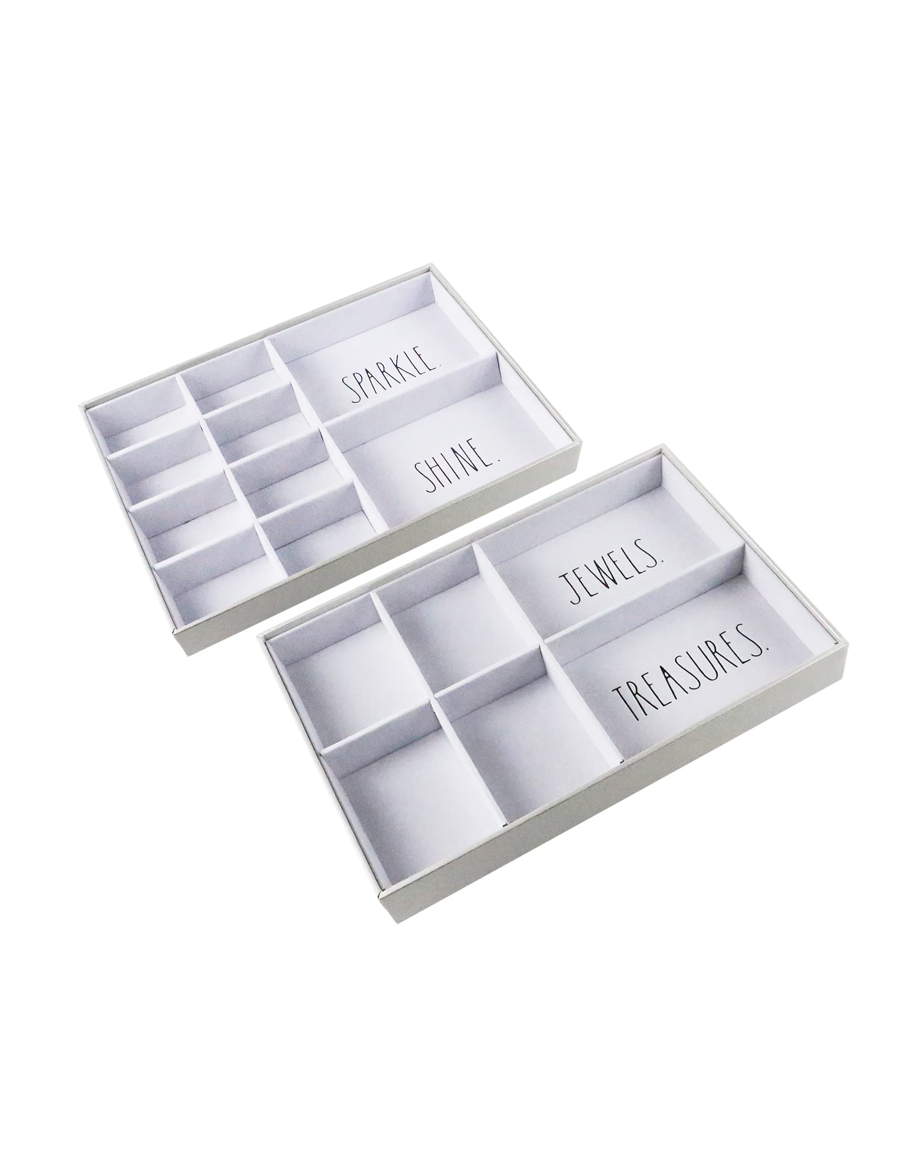 Rae Dunn Jewelry Organizer Trays - Set of 2 Stackable Silver Storage Box for Earrings, Rings & Necklaces - Perfect for Vanity & Drawer Display
